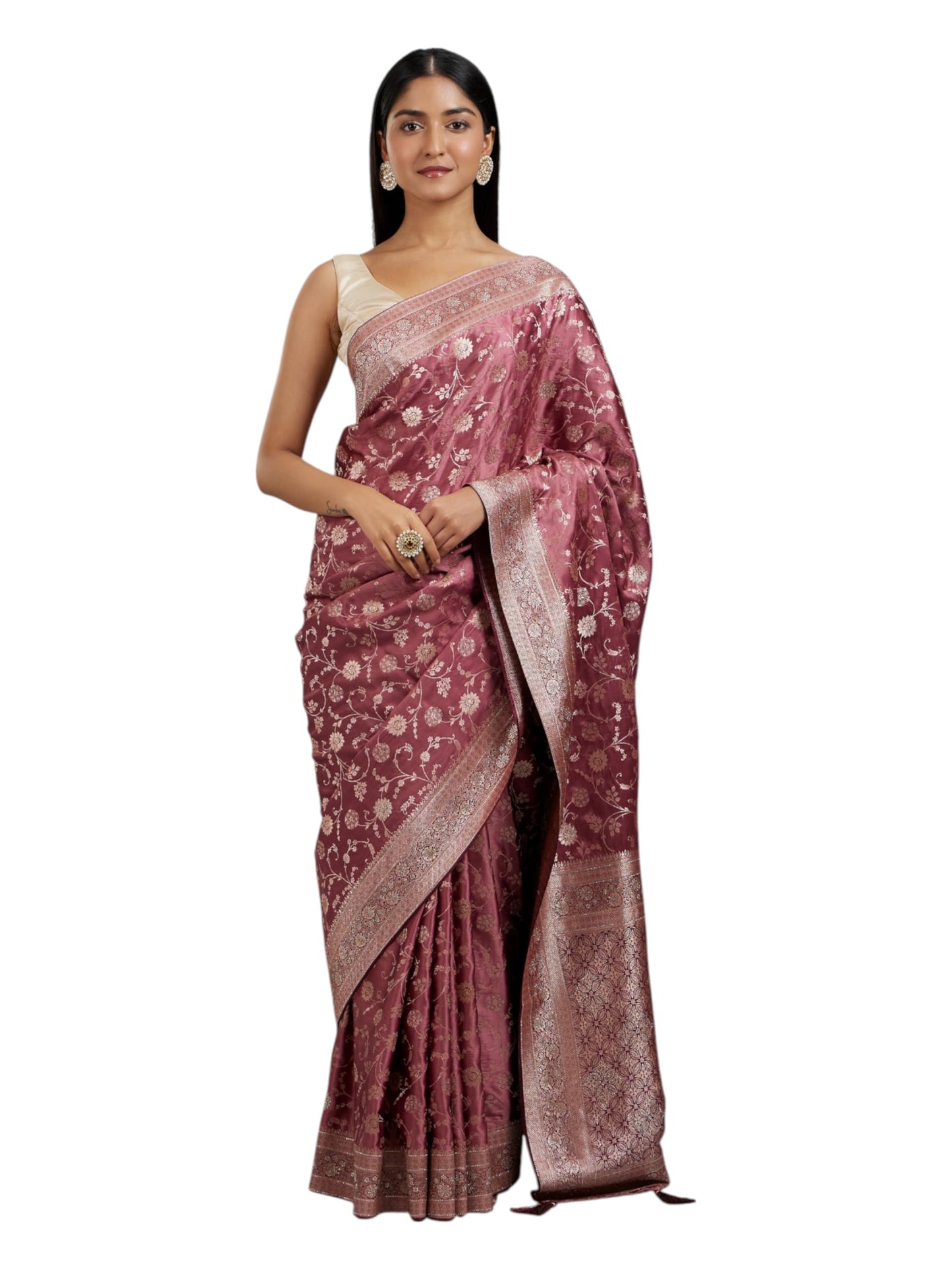 MOHEY Women's Art Silk Weave Saree with Blouse Piece(Dusty Pink)