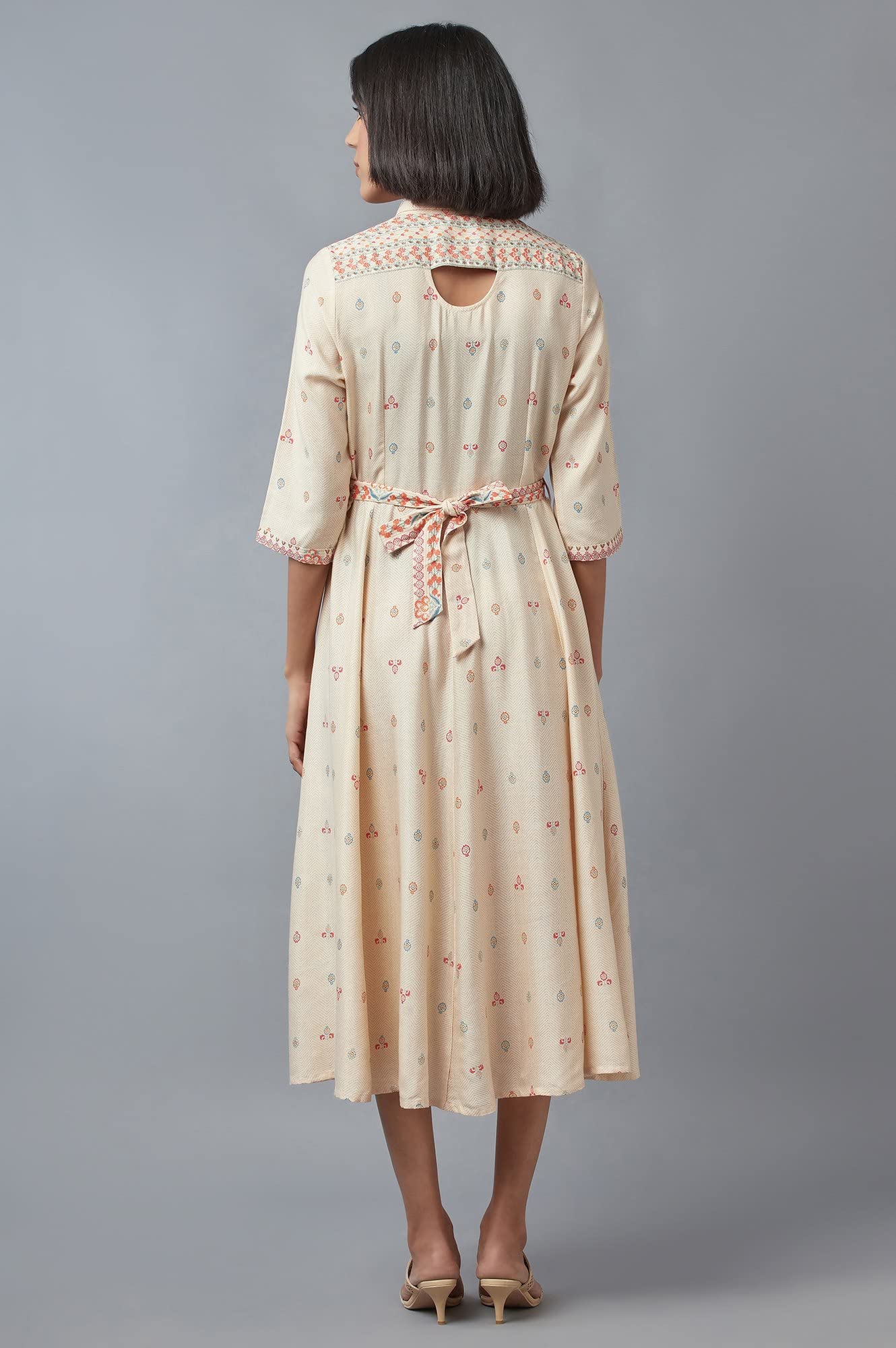 W for Woman Women's Rayon Ecru Shirt Collar Dress Midi (22FEW16068-116564 L)