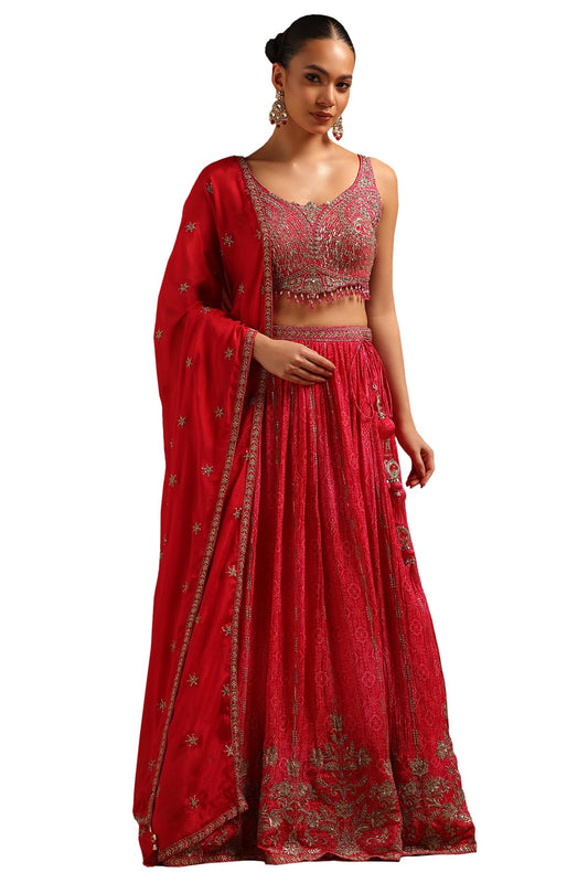 Soch Womens Fuchsia Chinon Embroidered Lehenga Choli Set With Stones And Sequins