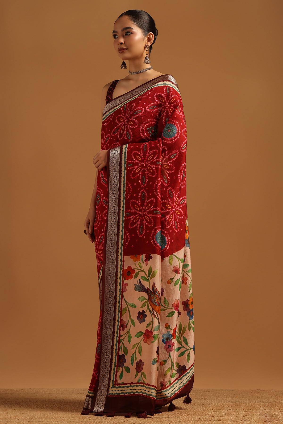 Soch Womens Maroon Poly Viscose Floral Saree