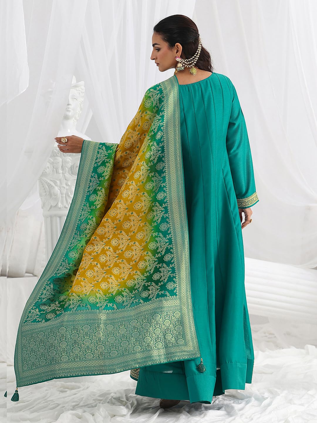 Libas Embroidered Silk Blend A-Line Ethnic Dress with Dupatta-93606M