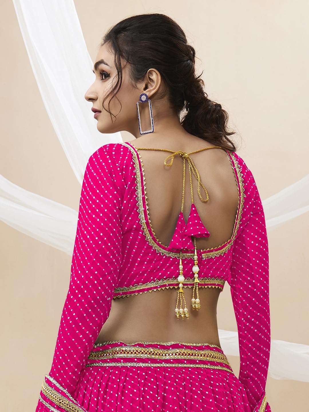 Zeel Clothing Women's Leheriya Print Pure Georgette Semi-stitched New Lehenga Choli Set With Dupatta (603-Pink-Stylish-Wedding-Designer-New; Free Size)