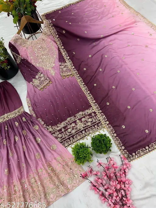 New Designer Collection in Pure Chinnon With Heavy Embroidery Stitched Ready to Wear Suit