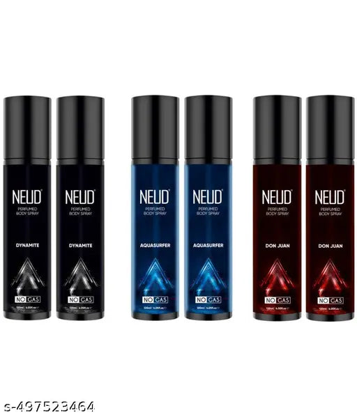 NEUD 3-in-1 Perfumed Sprays for Men, Long-Lasting Deodorants, No Gas, No CFC Formula - 2 Sets (3x120ml Each)