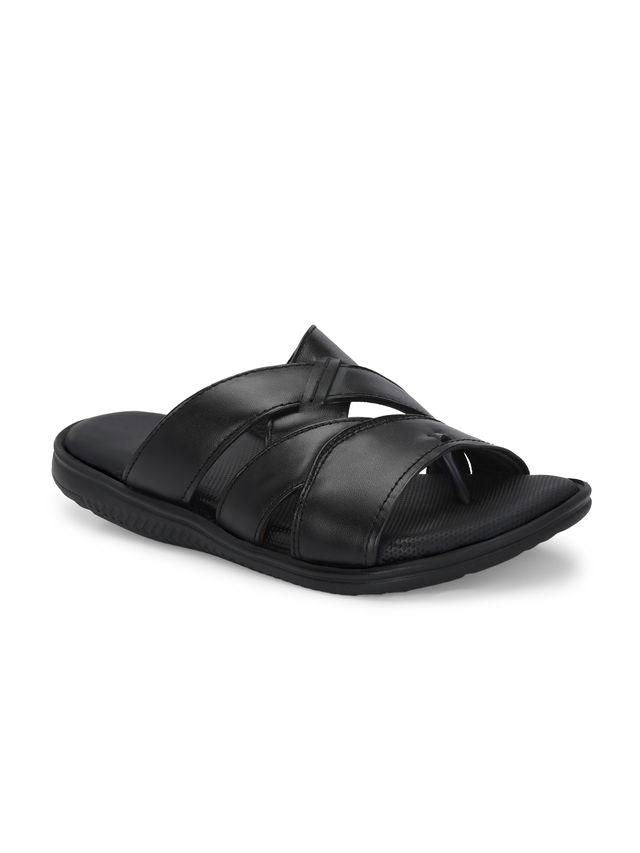 Mens Toasty Toes Black Leather Slippers