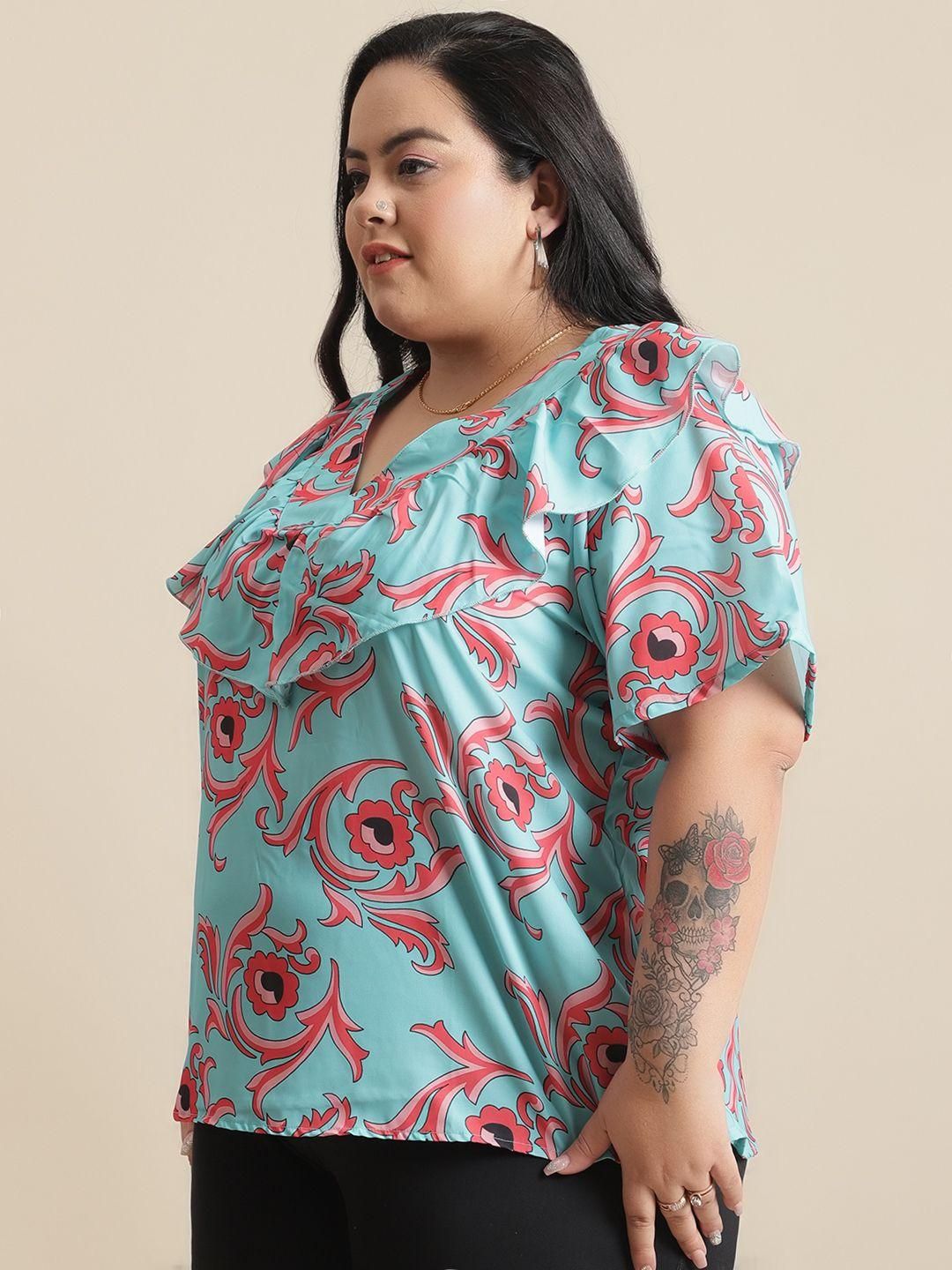 Flambeur Women's Plus Size Printed Half Sleeve Top