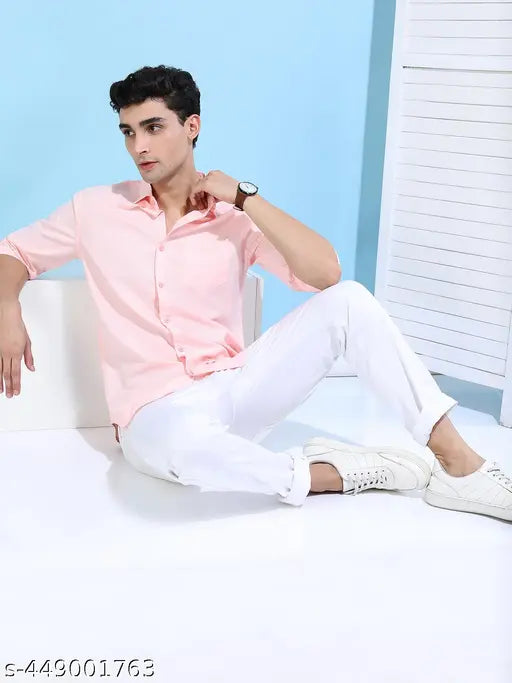 Ketch Men's Solid Regular Spread Collar Pink Shirts