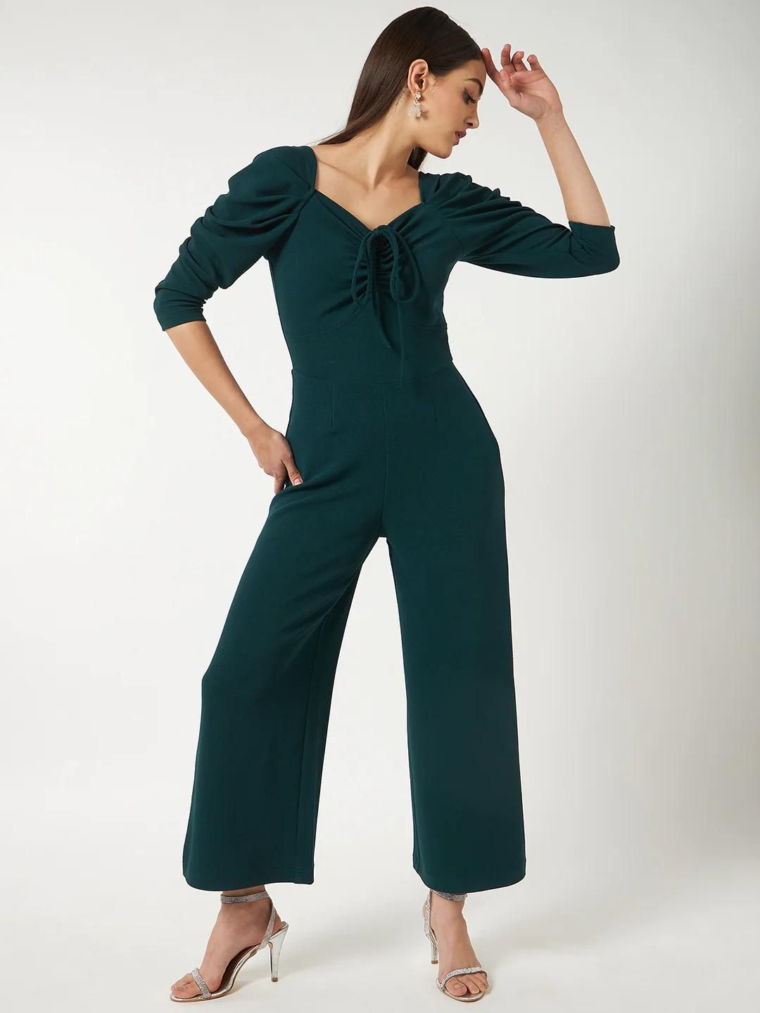 PANNKH Green Solid Stylish Jumpsuit With Cowl Sleeves