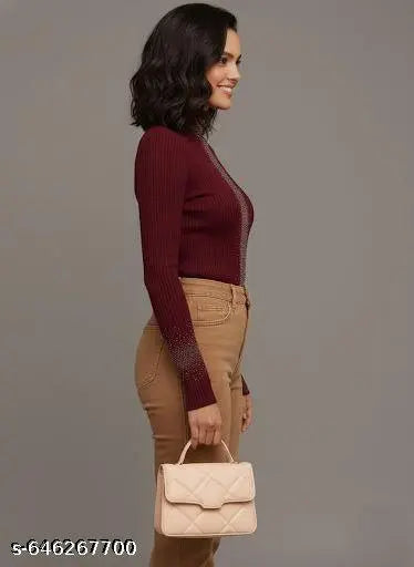 Maroon New Sequens golden & silver stylish High Neck