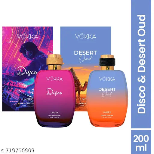 VOKKA Disco & Desert Oud 2x100ml | Unisex Luxury Long Lasting Perfume For Men & Women | Eau De Parfum | EDP Fragrance for Gift | Travel & Skin Friendly | Notes: Amber Leathery, Spicy Agarwood