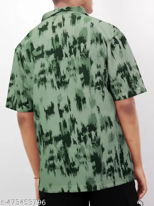 Maniac Men's Abstract Regular Spread Collar Green Shirts
