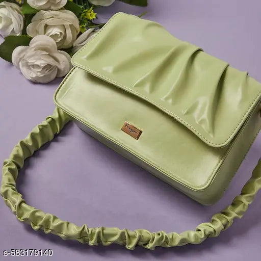 Berrylush Women Solid Green PU Detachable Sling Strap Embellished Structured Small Handheld Bag