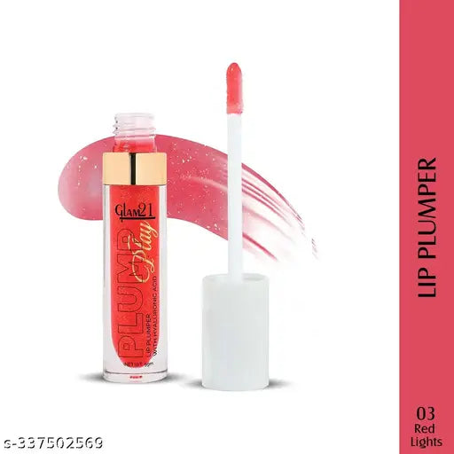 Glam21 Lip Plumper With Hyaluronic Acid || Lightweight Lip Gloss With High Shine Glossy Finish For Fuller And Plump Lips || One Swipe Application || 03 Red Lights - 5 Gm