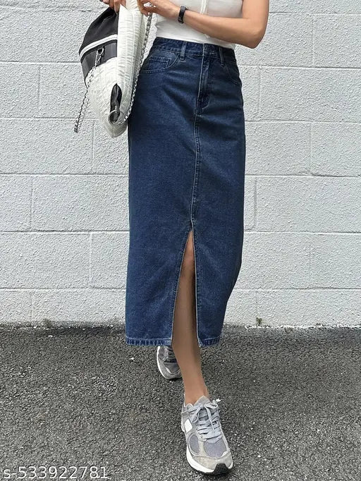ATHLETIC denim blue long skirt