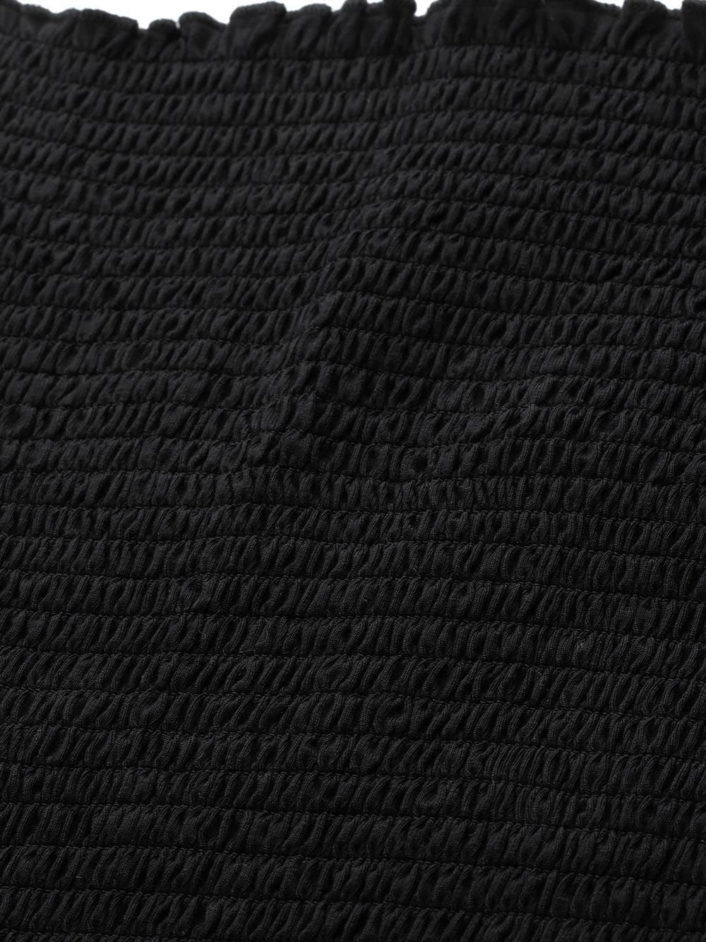 Sassafras Women's Solid Black Smocking Tube Knit Top