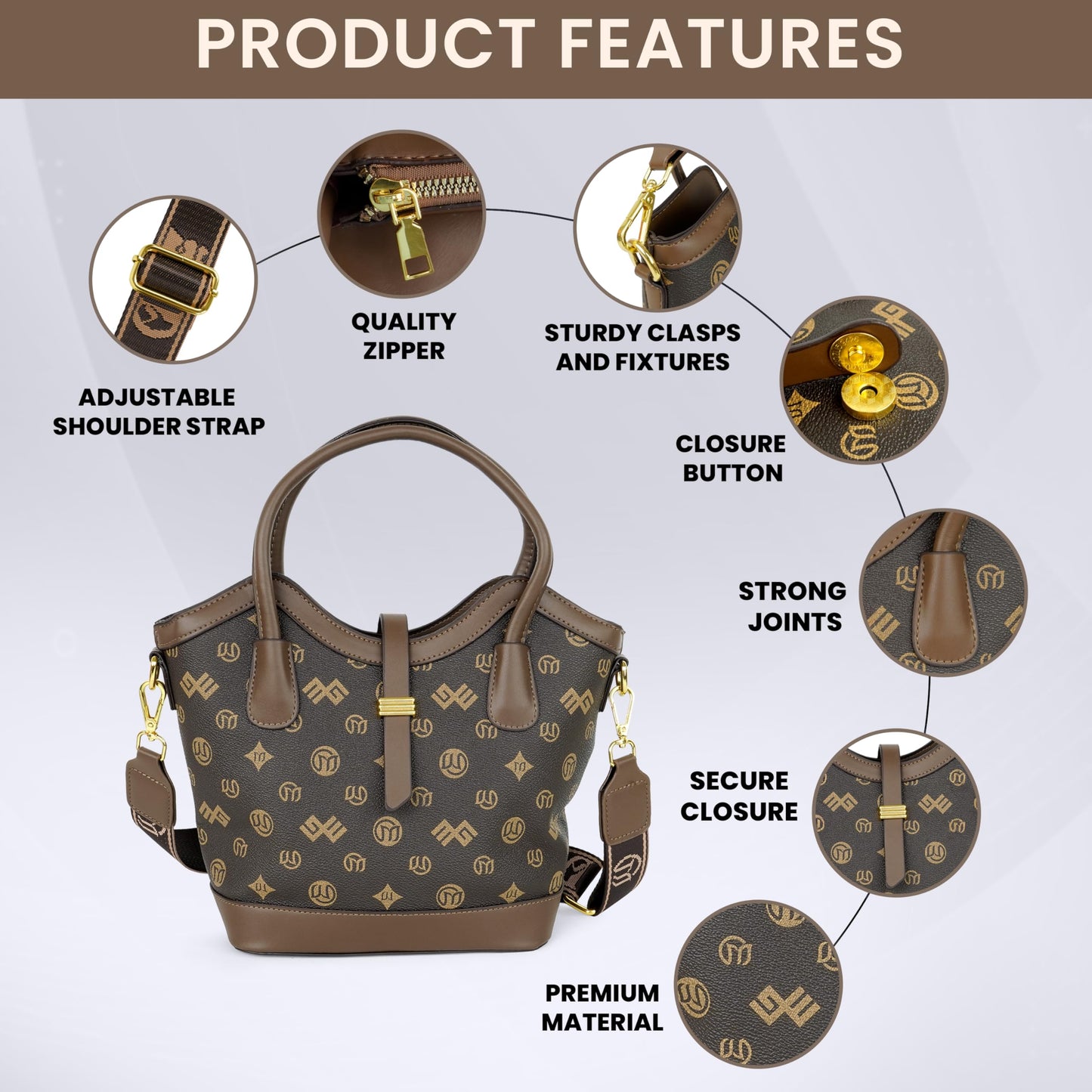 Storite Women Handbag – Elegant Coffee Brown Leather Shoulder Bag for Women’s Everyday Use (29x9x19 cm)