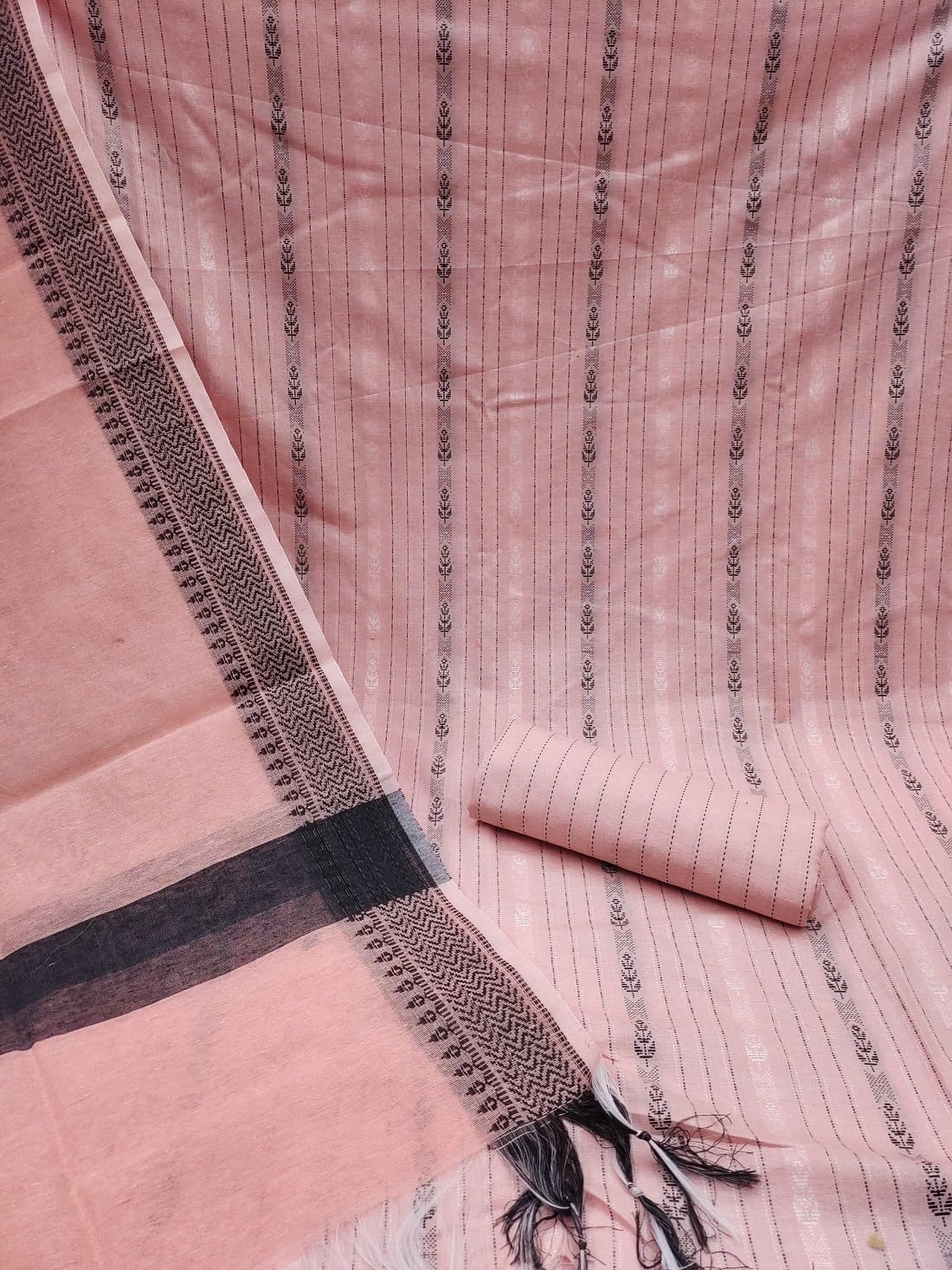 Pandadi Saree Women's Peach Cotton Jacquard Work Unstitched Salwar Suit Dress Material