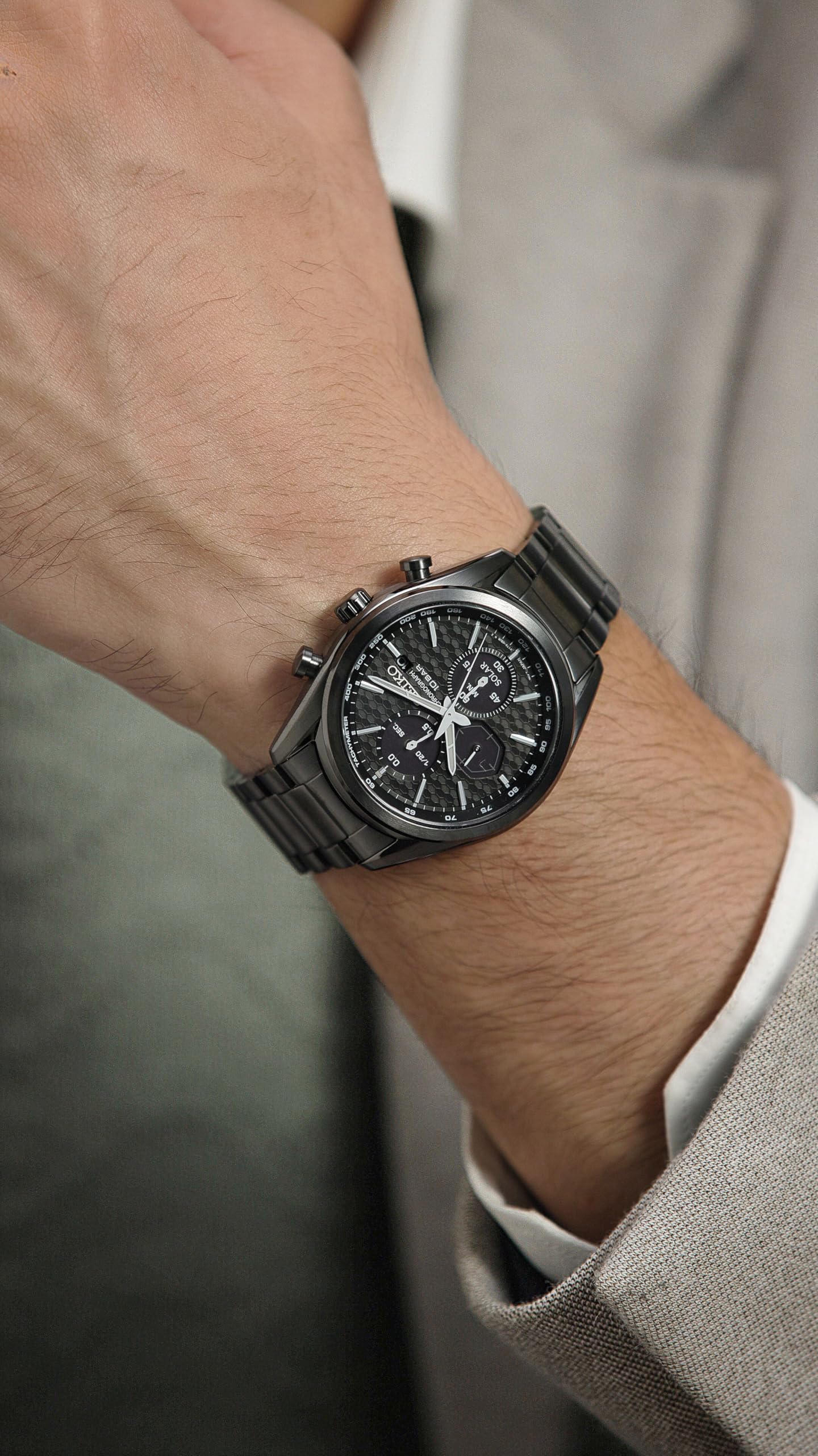 Seiko Stainless Steel Analog Black Dial Men's Watch-Ssc773P1