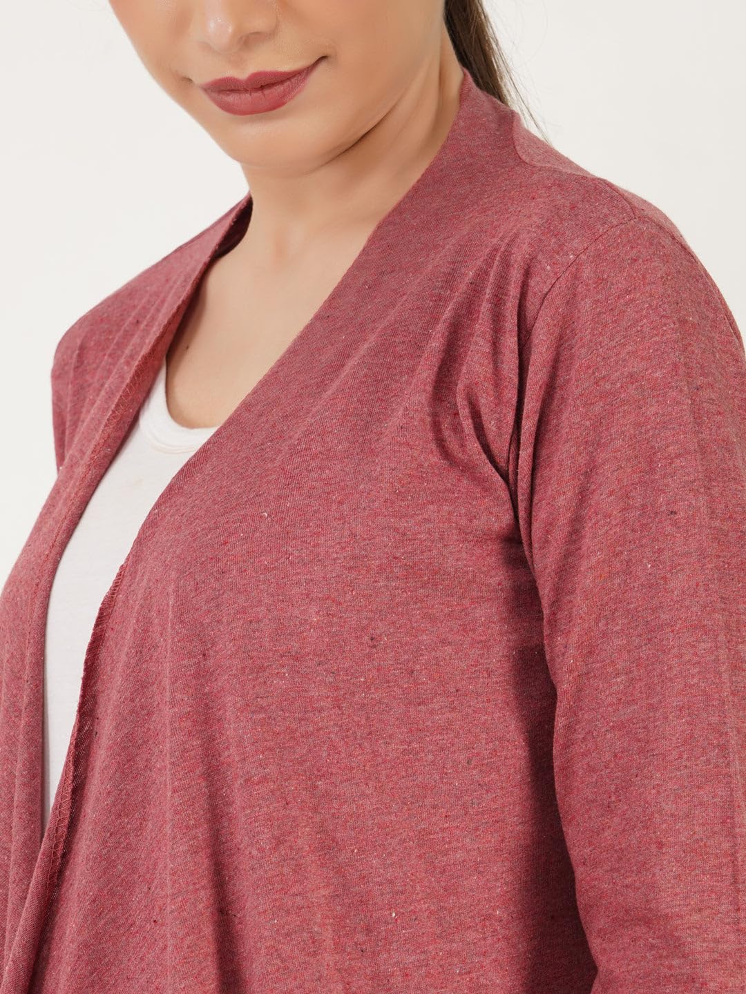 Amazon Brand-Nora Nico Women's Cotton Red Melange Waterfall Shrug, Small