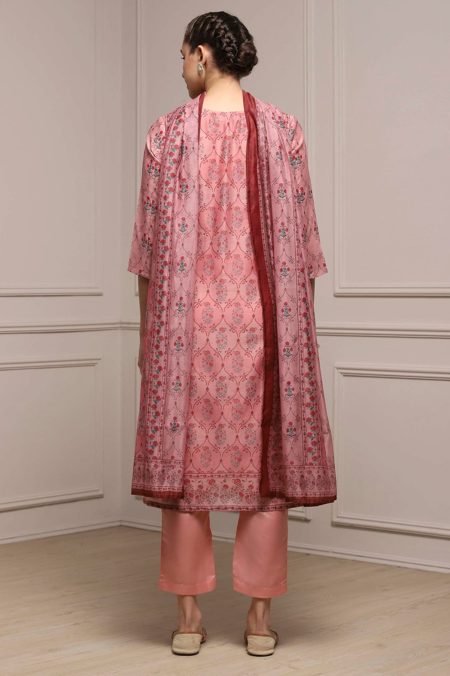 Biba Women Pink Chanderi Blend Printed Embroidered Unstitched Suit Set_FREE SIZE