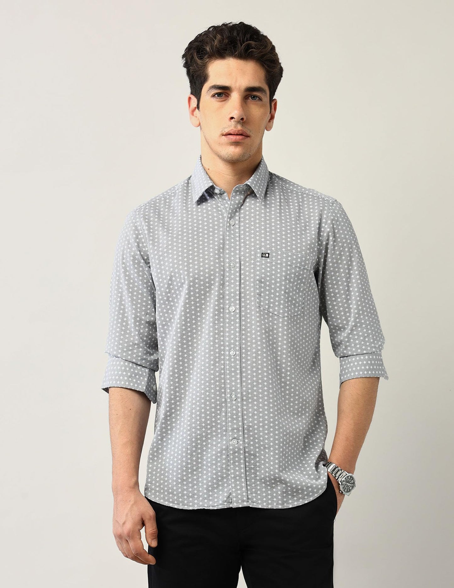 Arrow Sports Men's Geometric Slim Fit Shirt (ASAJSH1729_Black
