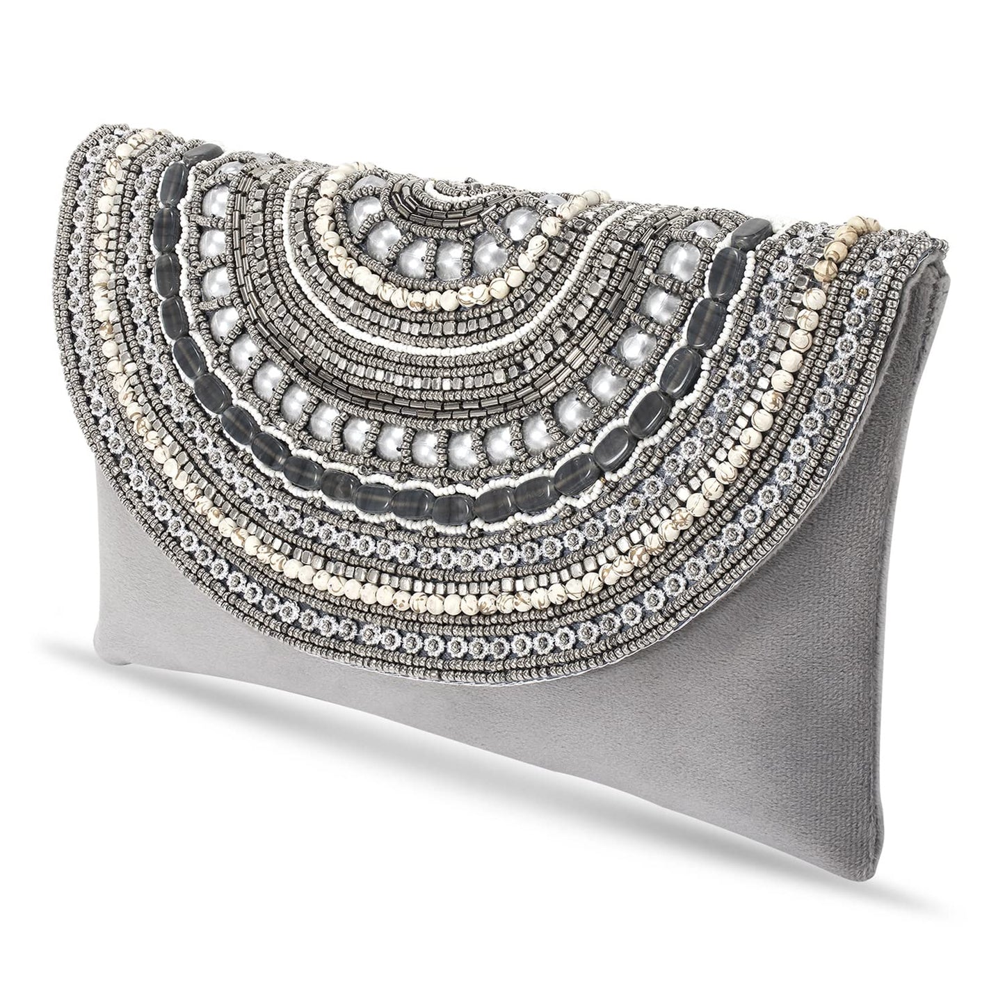 Peora Clutch Purses for Women Wedding Handmade Evening Handbags Party Bridal Clutch (C12GRY) Grey