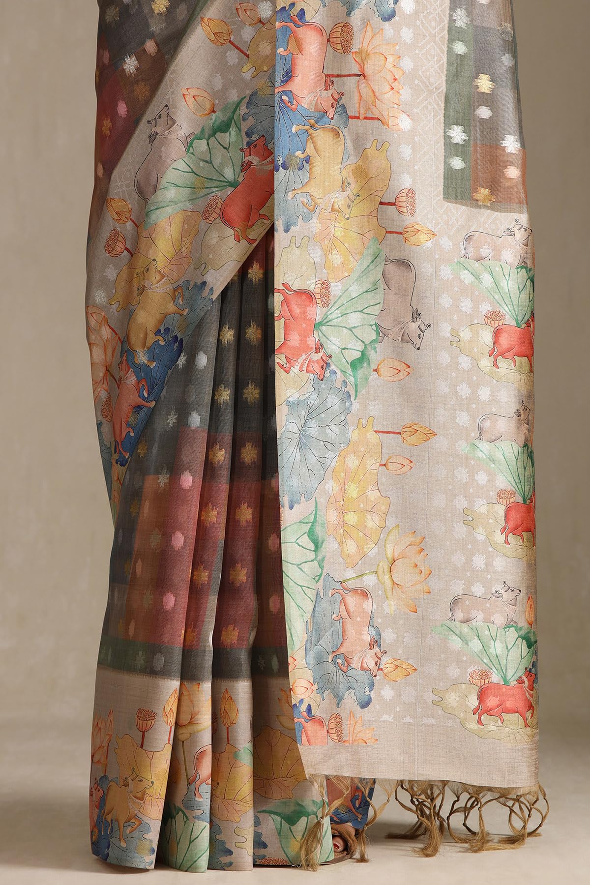 Soch Womens Multicolour Chanderi Pichwai Print Saree