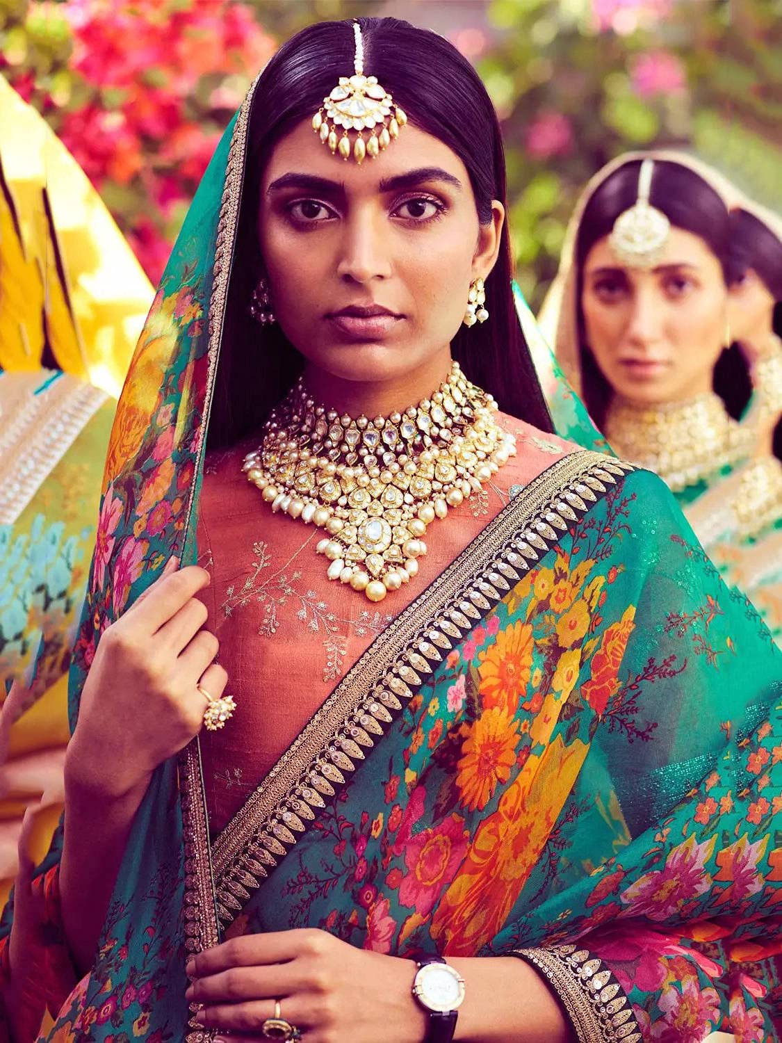 Zeel Clothing Women's Green Floral Organza Saree with Embroidered Blouse (7026-Green-Saree-Floral-Latest; Green; Free)