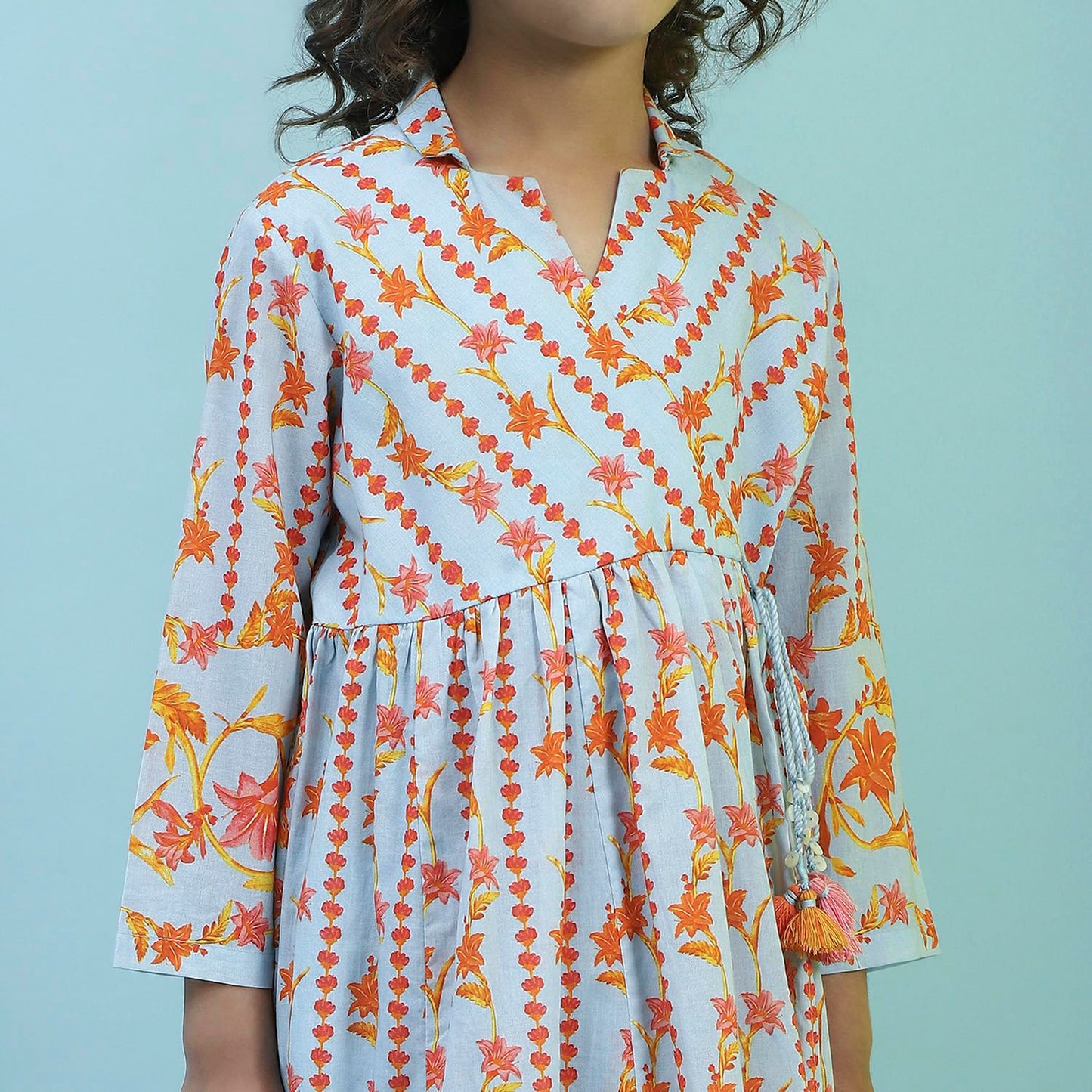 Biba Girl's Cotton Kurta, Bottom, Dupatta (KWBTNC6295SS25SKBLU_Sky Blue