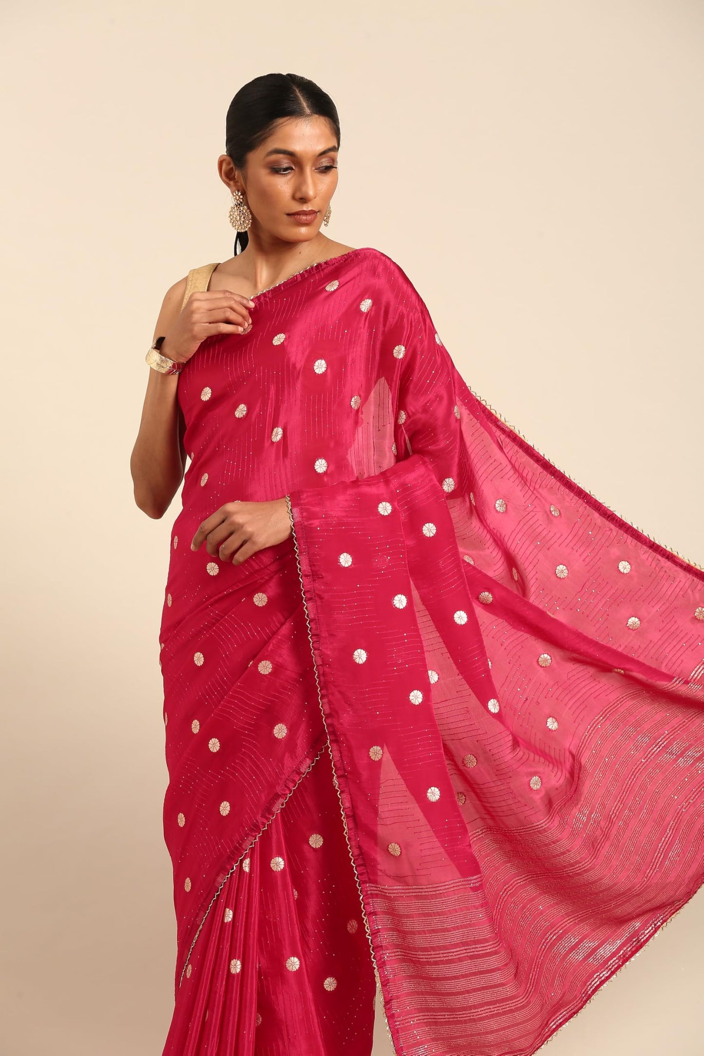 MOHEY Women's Rani Art Silk Stone Work| Zari Weave Saree (RANI)