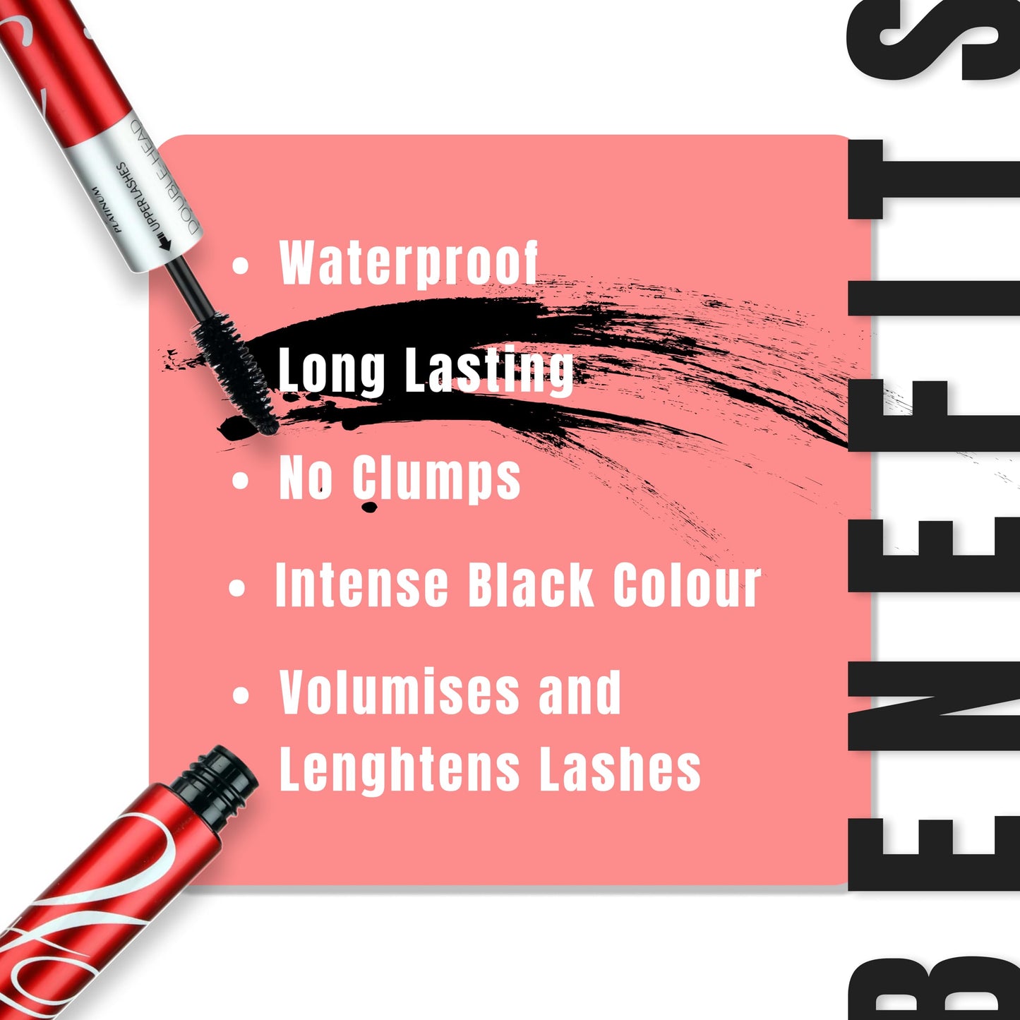 Fashion Colour Platinum Double Head Mascara For Upper & Lower Lashes (10ml) | 2-in-1 Mascara for Women | Volumizing and Lengthening Mascara | No Clumping | (Black)