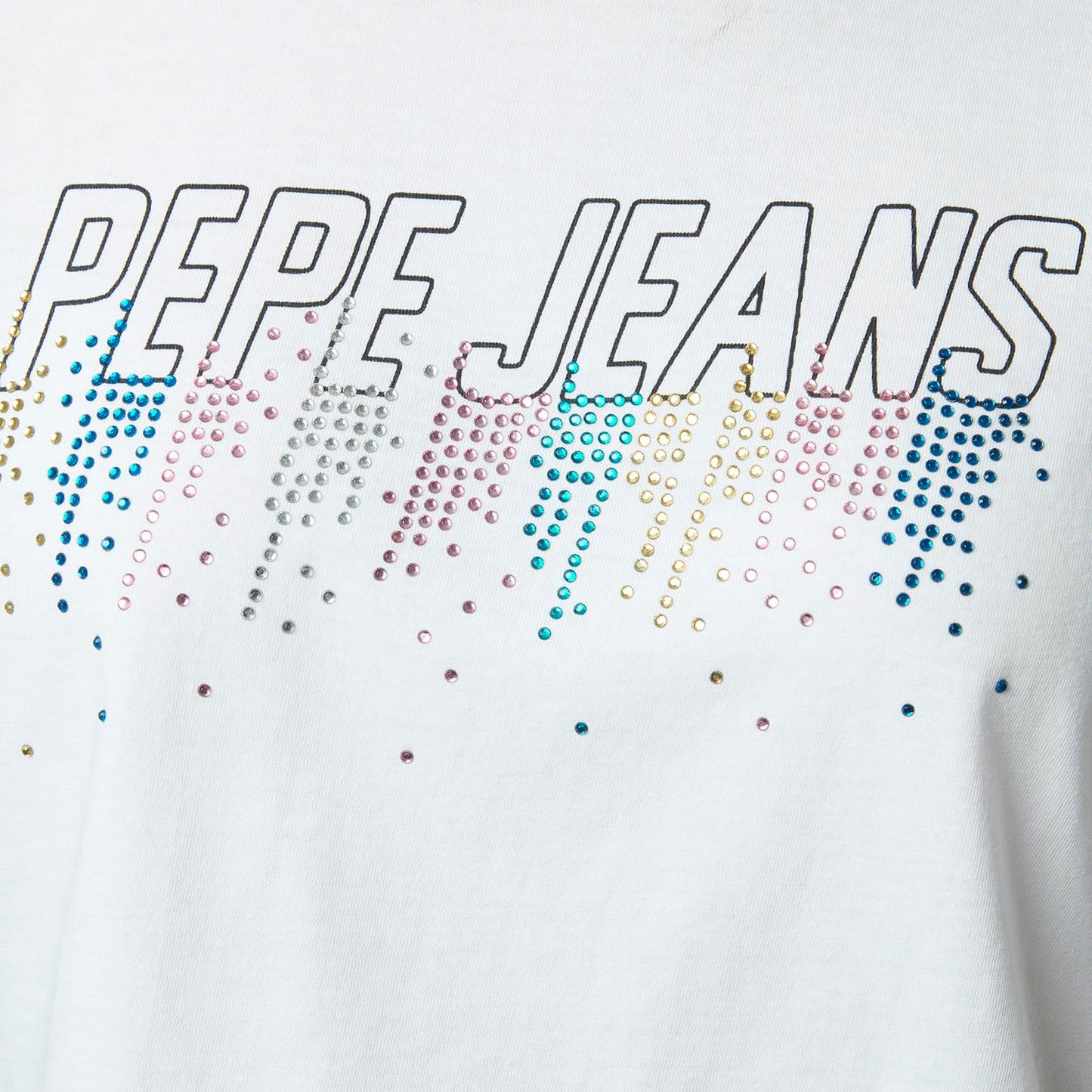 Pepe Jeans Embellished Cotton Round Neck Women's T-Shirt (White, Medium)