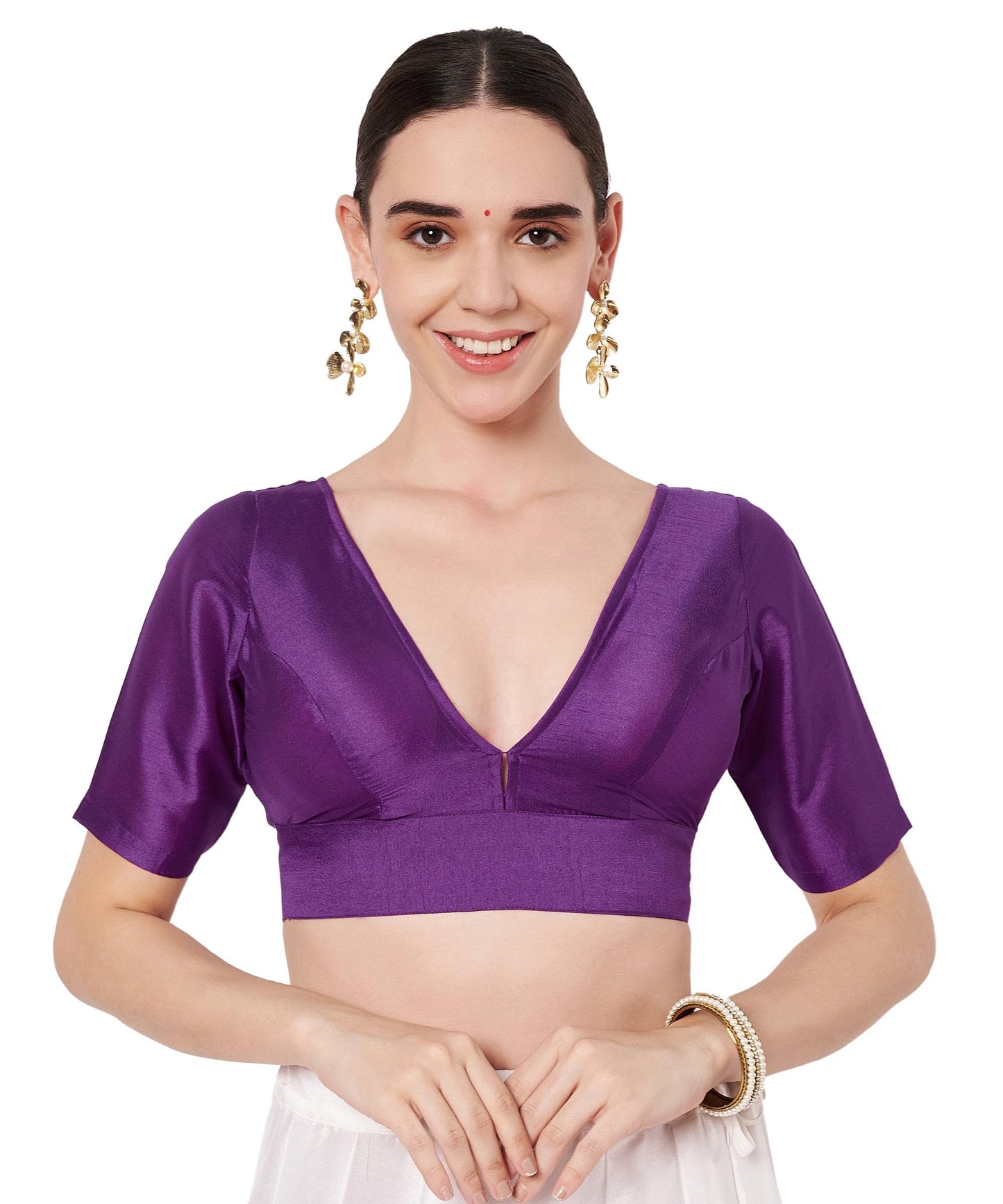 studio rasa Women's Chroma Solid V-Neck Padded Blouse for Festive Wedding Party (TPWC62542XL_Purple_X-Large)