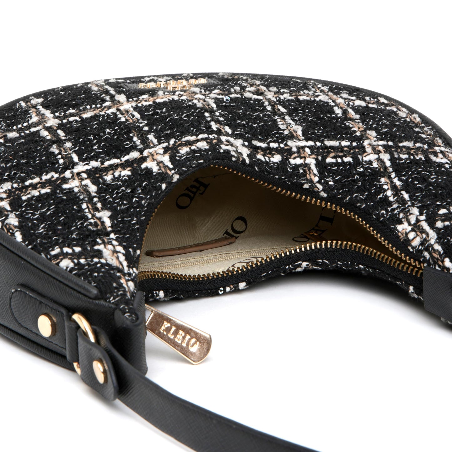 KLEIO Tweed Shoulder Hand Bag for Women Girls with a Zip Closure