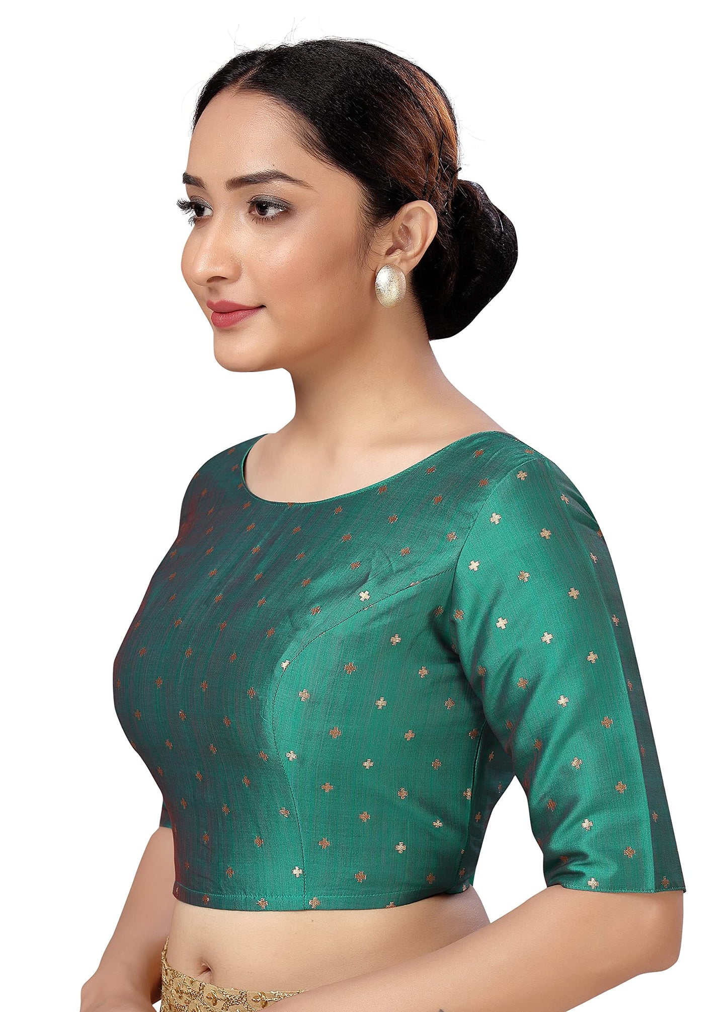 Studio Shringaar Women Silky Brocade Readymade Elbow Length Sleeves Saree Blouse(Rama Green, 36)