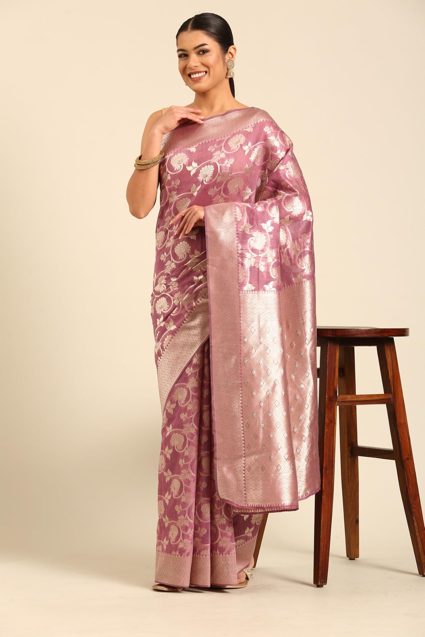 MOHEY Women's Art Silk Zari Weave Saree (Purple)