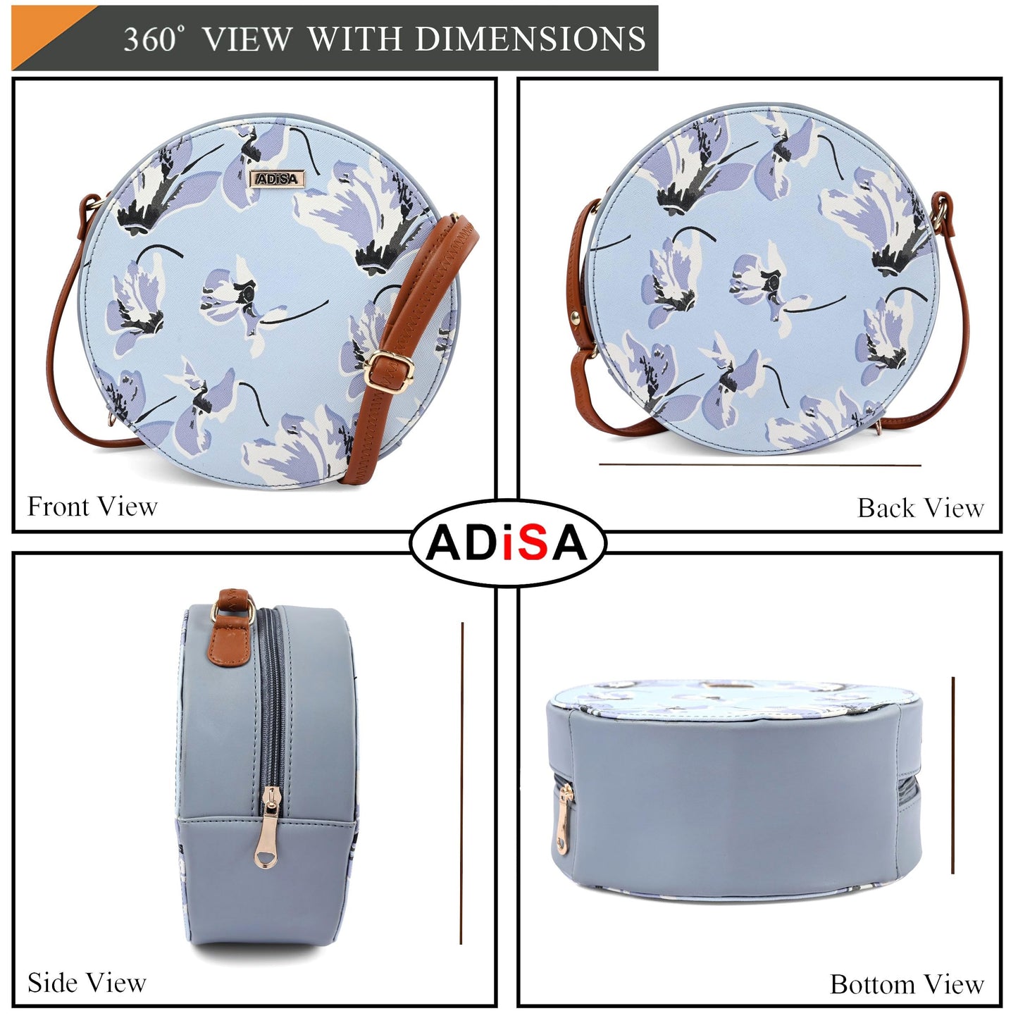 ADISA Women Girls Flower Print Sling Bag Round Crossbody Purse (SL6007-SKY_Blue)