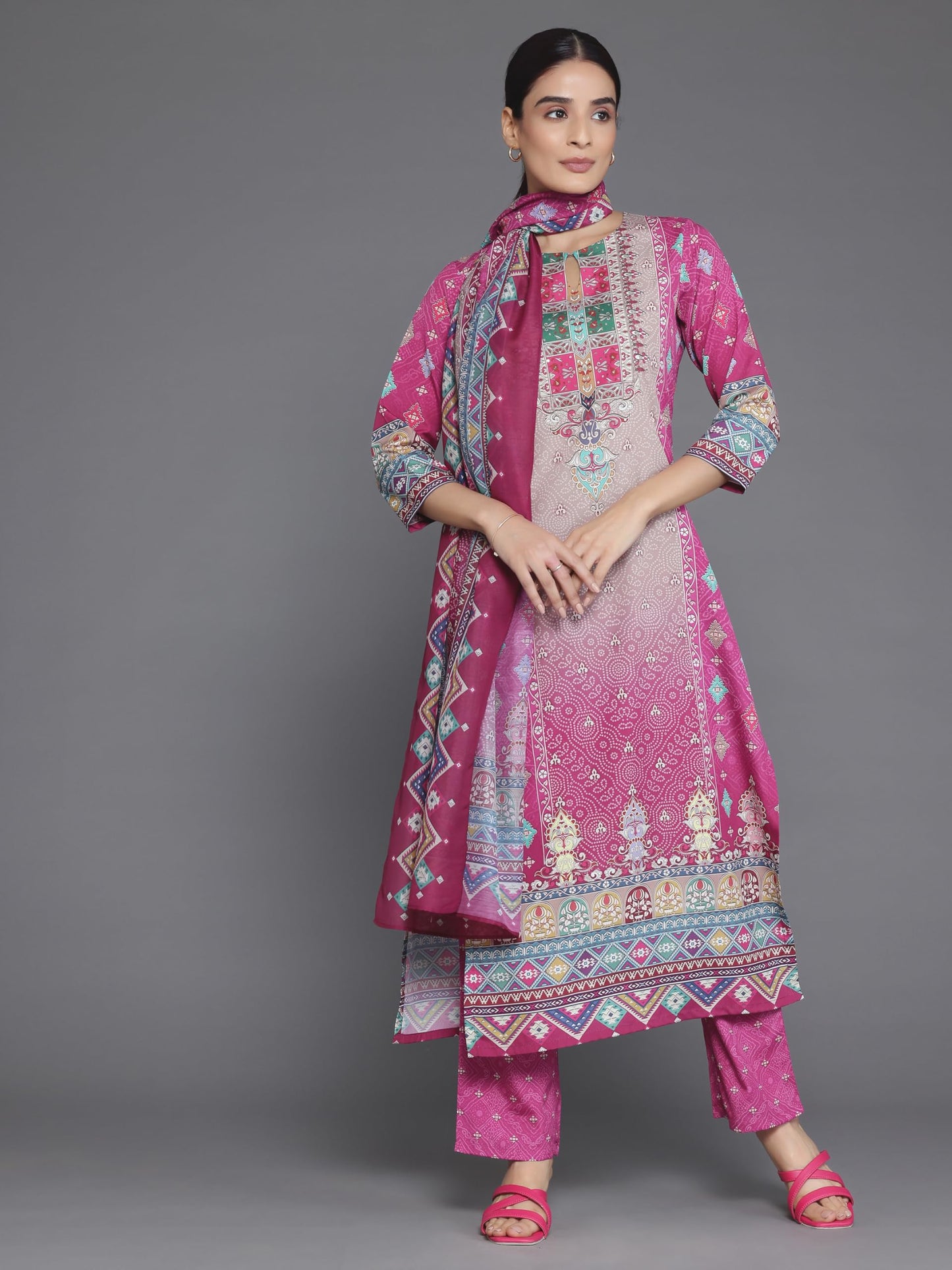 Libas Women's Poly Crepe Kurta Set (35707_Pink