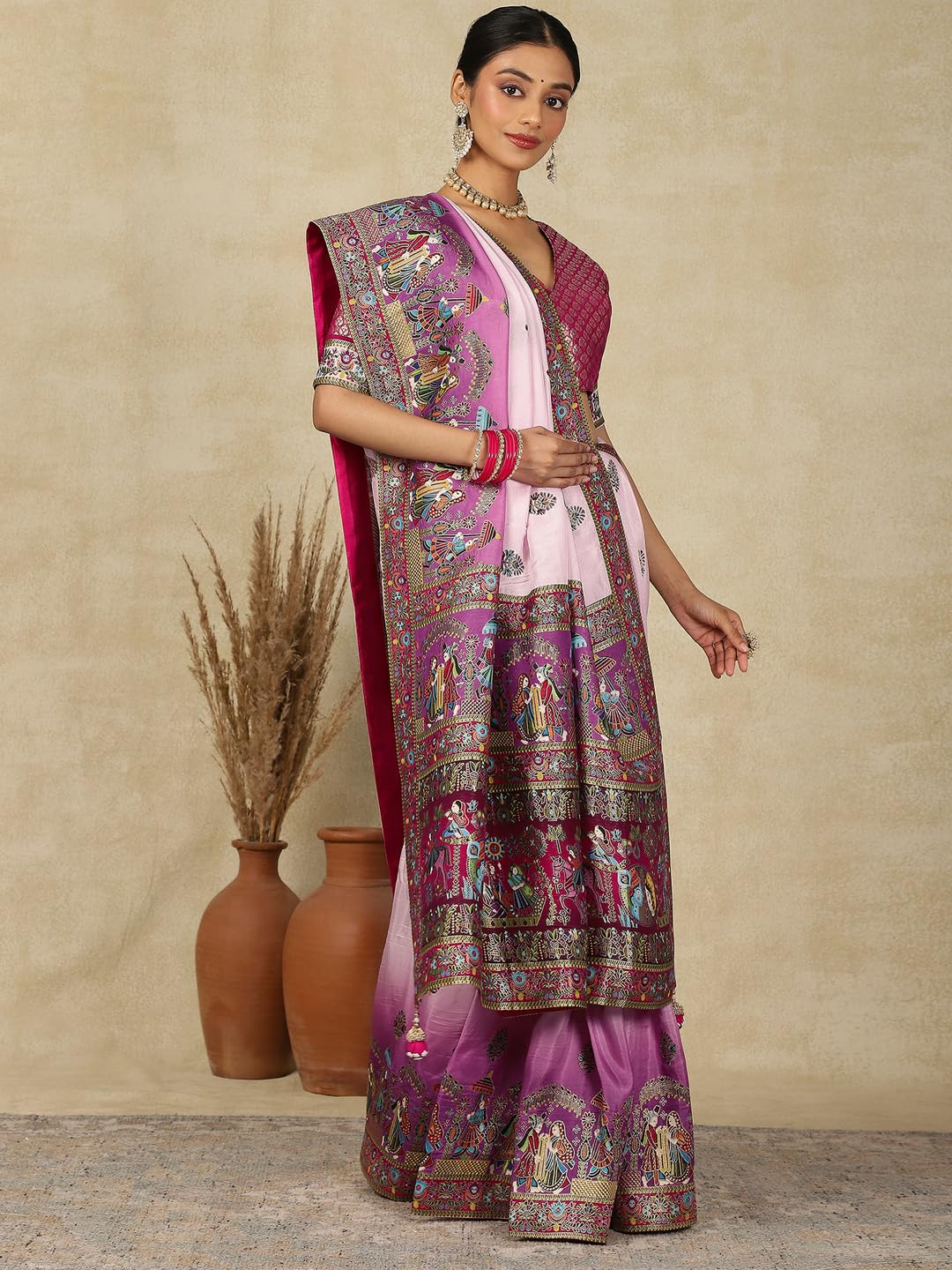 AKHILAM Women's Mauve Viscose Silk Ethnic Motif Saree With Unstitched Blouse Piece (MSTANI161C_HS)