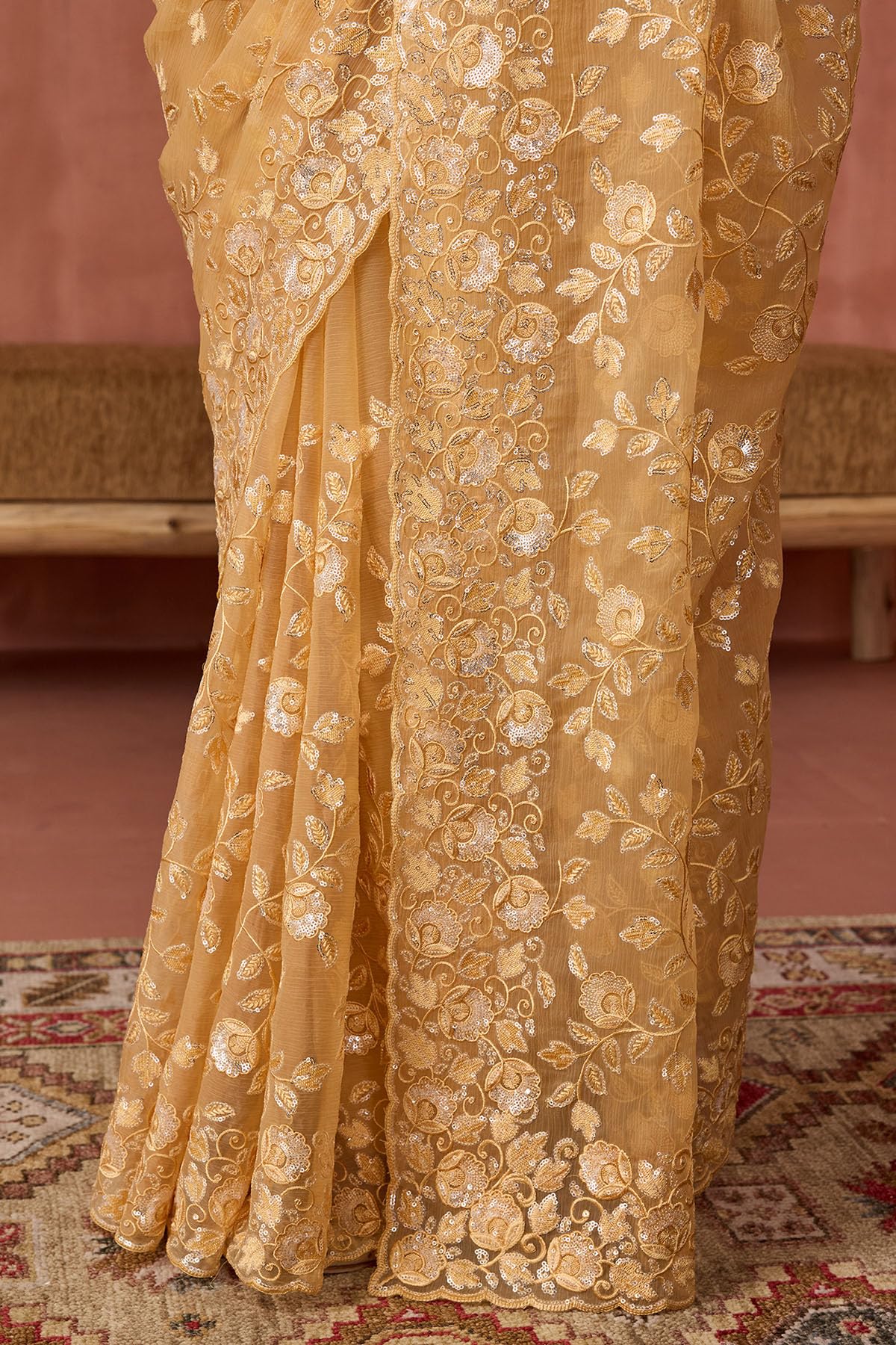 Soch Womens Yellow Georgette Embroidered Saree