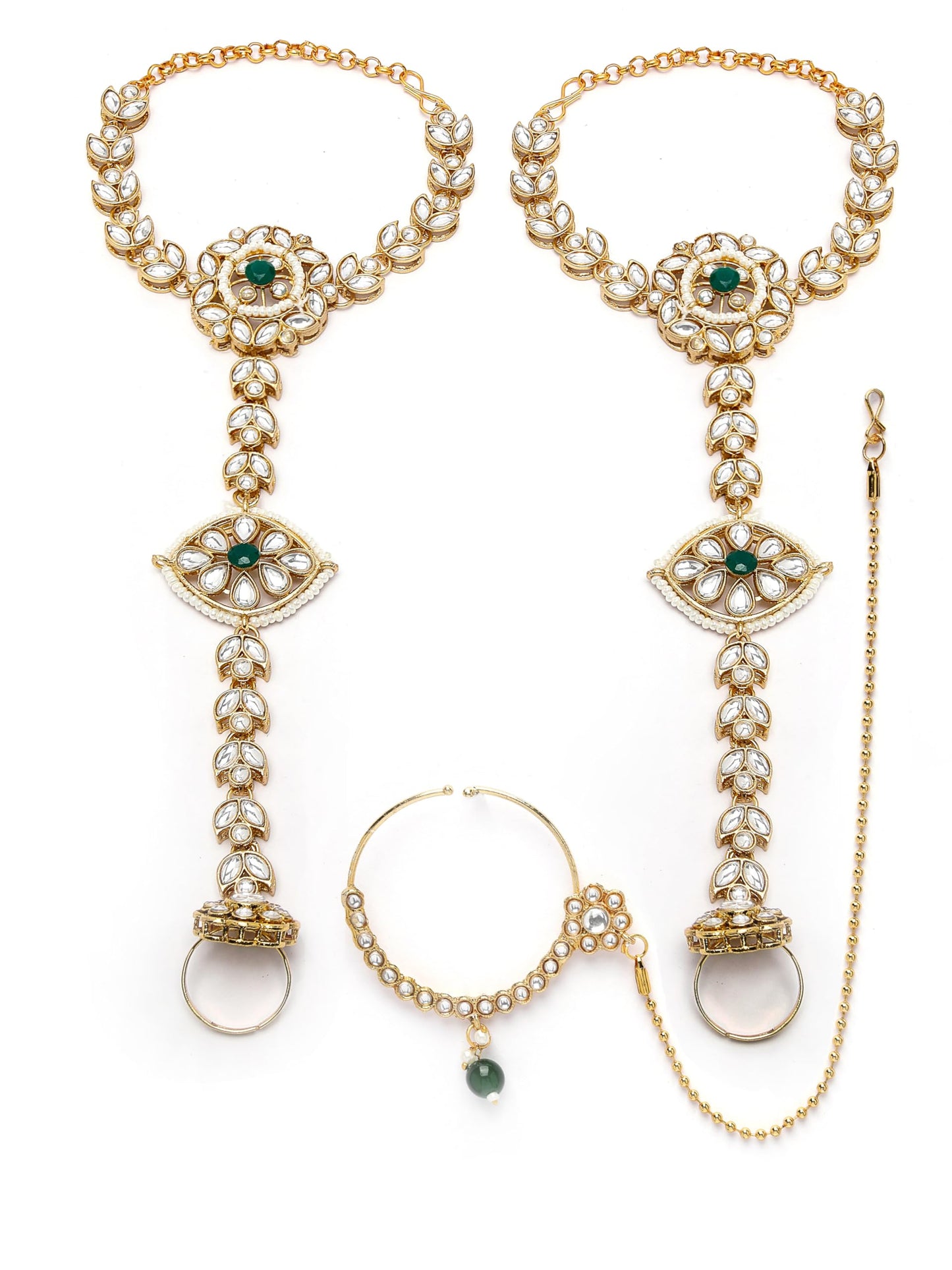 Karatcart Gold Plated Green Stone Ethnic Indian Traditional Kundan Dulhan Bridal Jewellery Set