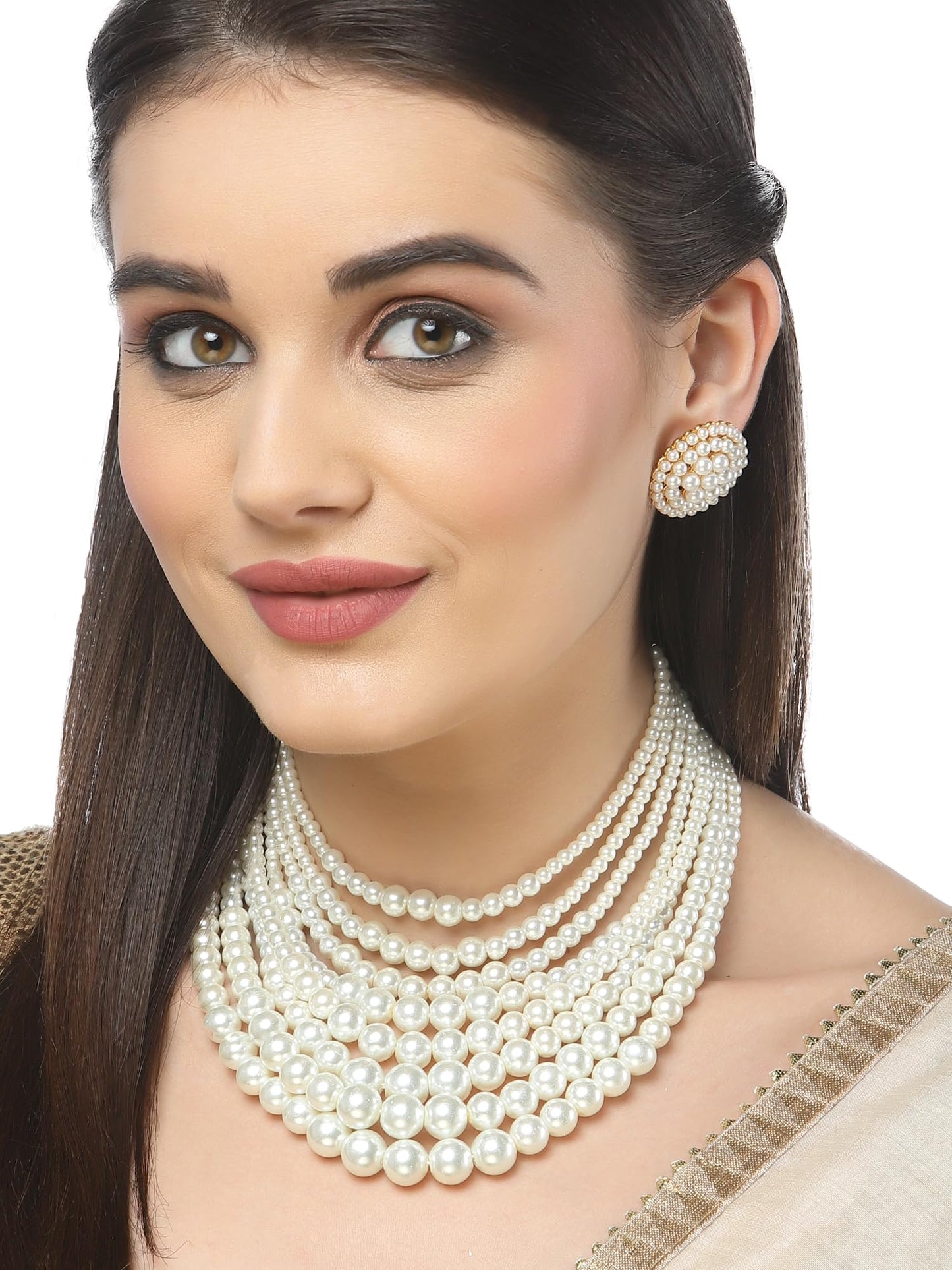 Shining Diva Fashion Pearl Necklace Jewellery Set for Women Latest Stylish Design Fancy Wedding Party Choker (15863s)