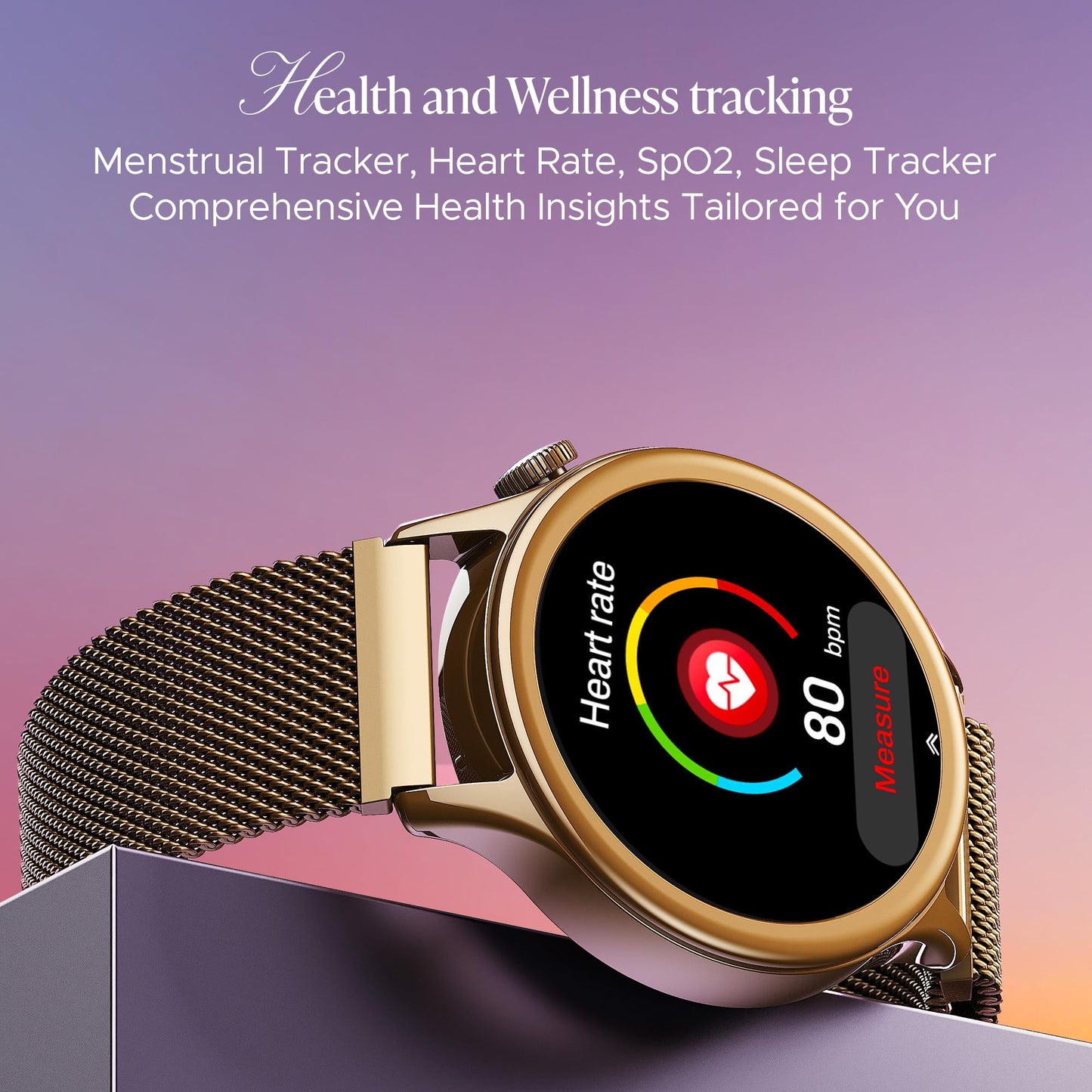Boat Enigma Daze Women's Luxury Smart Watch w/ 1.3”(3.3cm) AuraVue Display w/ 20% Higher Brightness, Emergency SOS, Female Wellness Tracking, BT Calling, smart Watch for Women Latest (Elegant Gold)