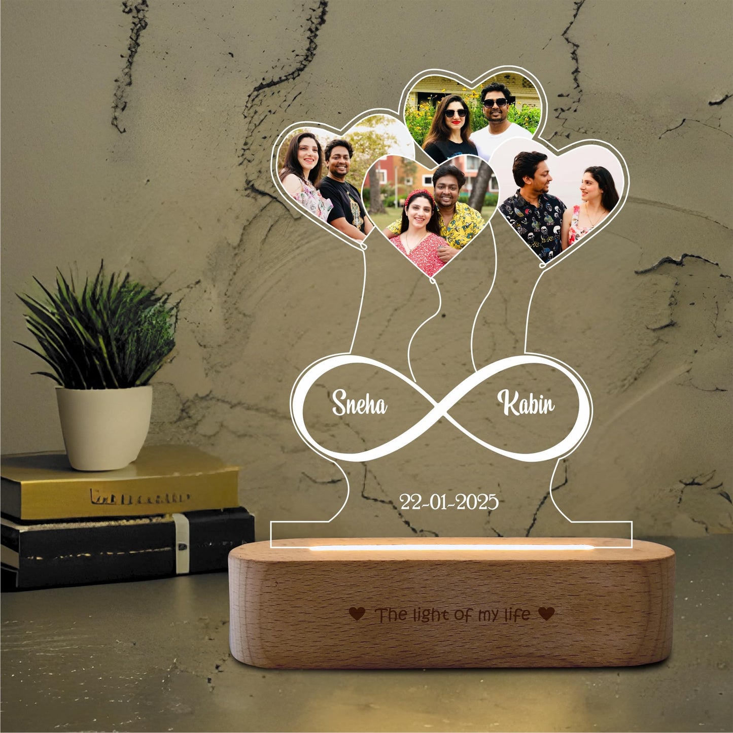 ZOCI VOCI Anniversary Gift Personalized 3D Illusion Heart Lamp | Engraved Night Lamps for Special Occasions Unique Gift for Wife & Husband (Photo Heart 4)