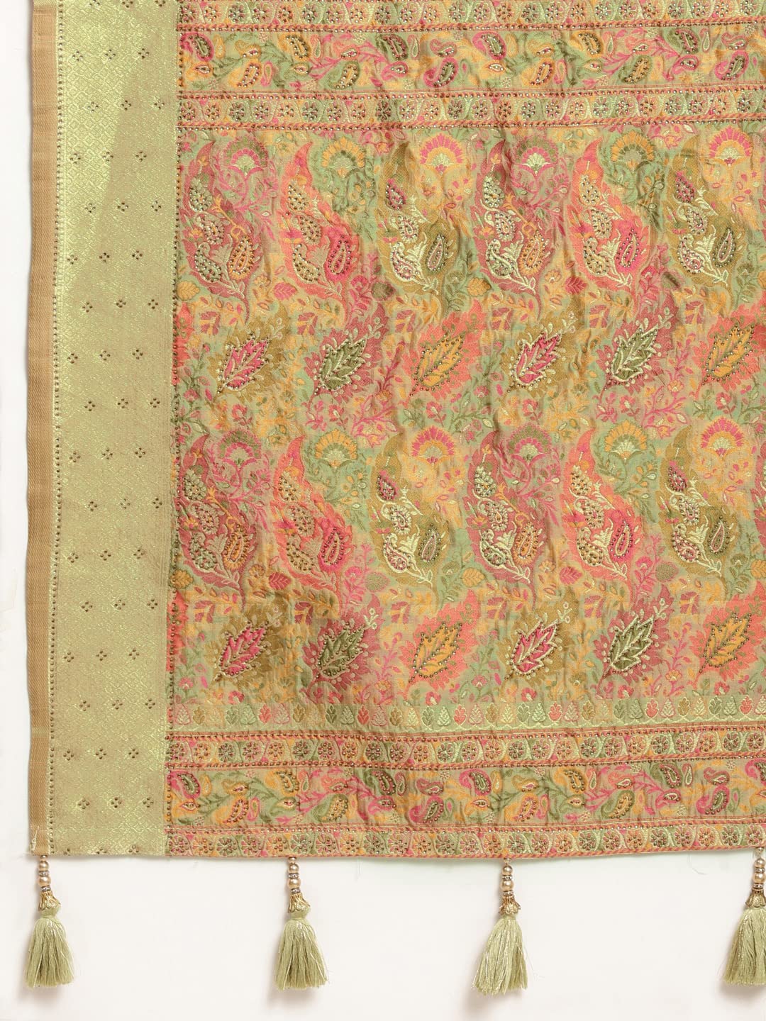 MOHEY Women's Festive Saree, All Over Boota, Border Saree with Blouse Piece Traditional Womens Saree for Festival, Wedding, Party (Green)