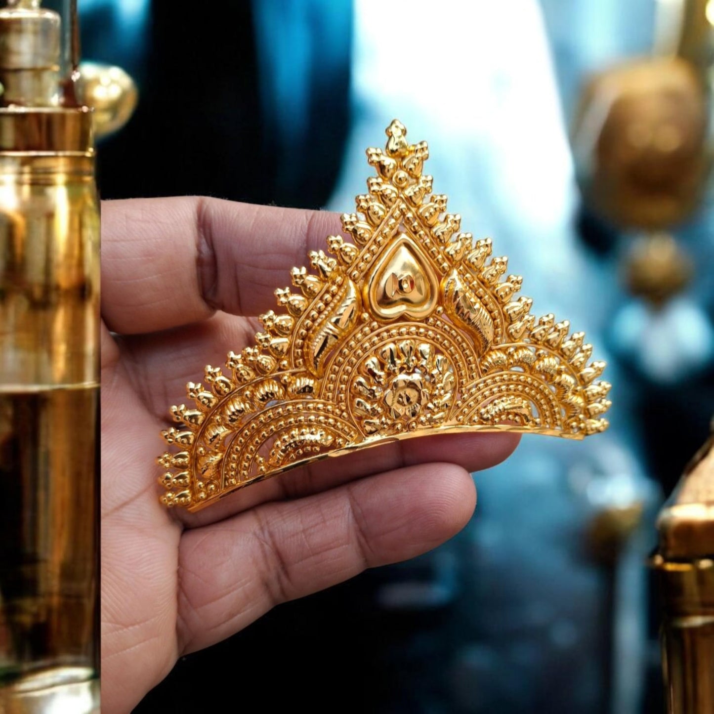 BengCraft Bengali Bridal Mukut Crown Golden Hair Accessories Wedding for Women Big Size Tiara Taj for God and Goddes Idols Krishna Laddu Gopal Durga Devi Maa