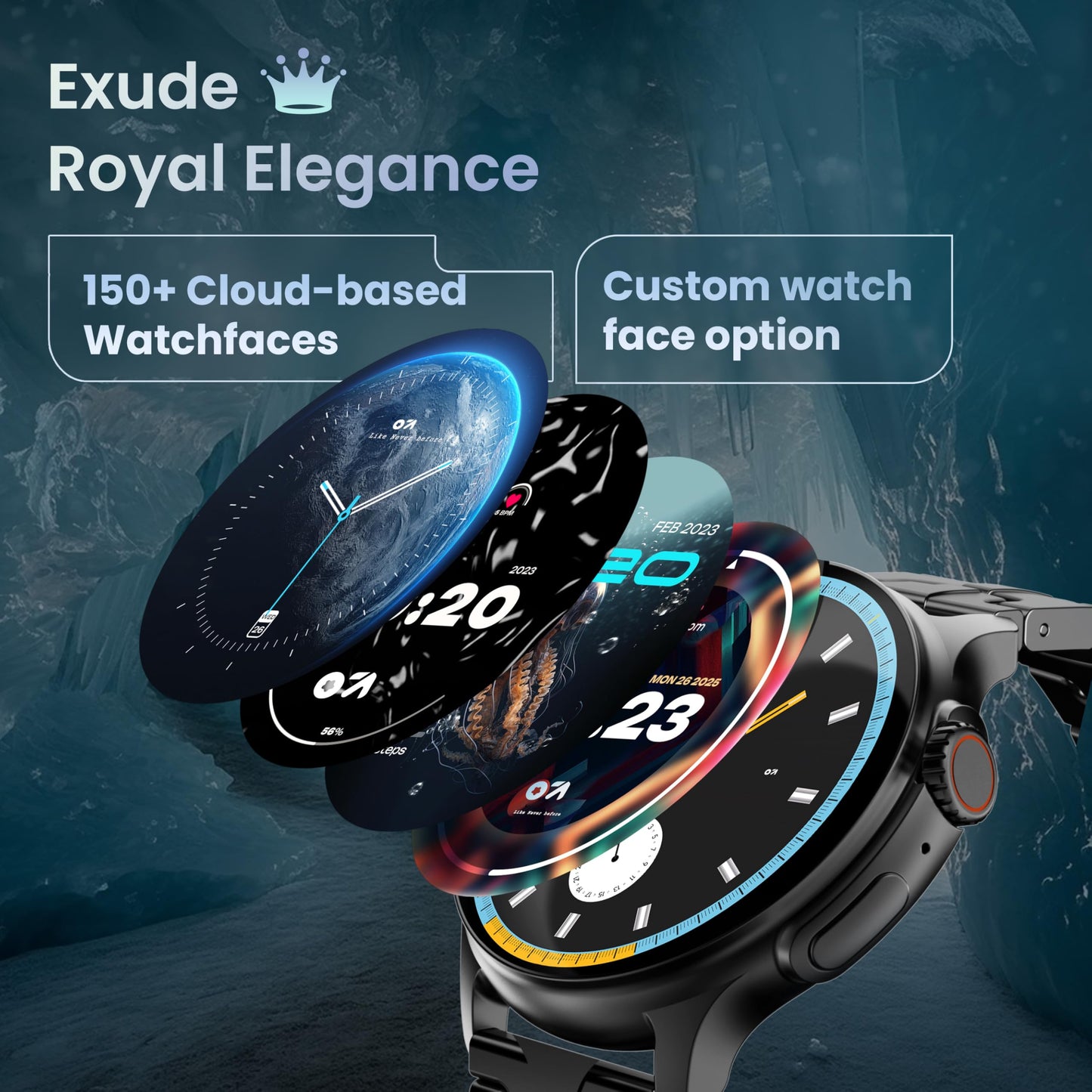 GOBOULT Crown R Pro 2 Smartwatch 1.43''HD AMOLED Display, BT Calling 5.2, 600 Nits Brightness, IP67, 150+ Watchfaces, 120+ Sports Modes, AI Voice Assistant, SpO2 Monitoring (Charcoal Black)