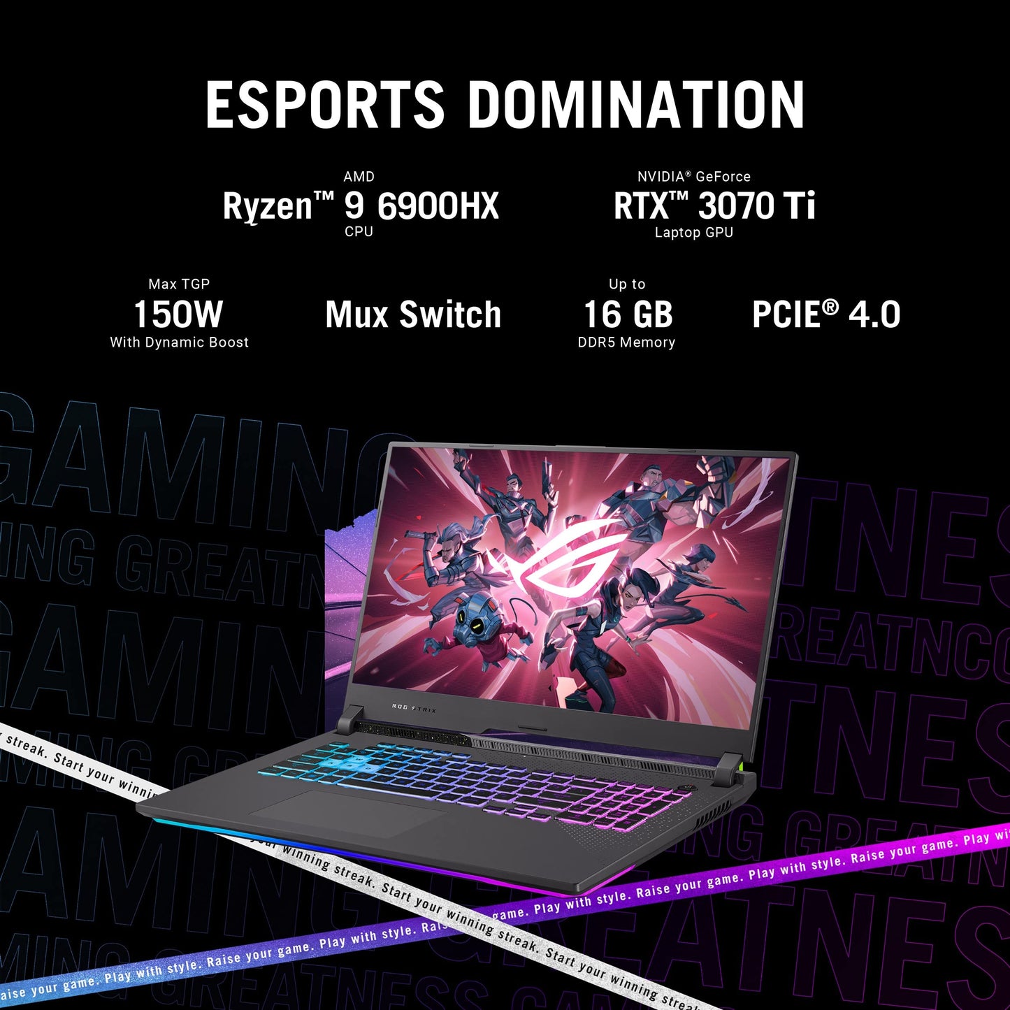 ASUS ROG Strix G17 (2022), 17.3"(43.94 cm) FHD 360Hz/3ms, AMD Ryzen 9 6900HX, 8GB RTX 3070 Ti Graphics, Gaming Laptop (16GB/1TB SSD/90WHrs Battery/Windows 11/Office 2021/Gray/2.9 Kg), G713RW-KH110WS