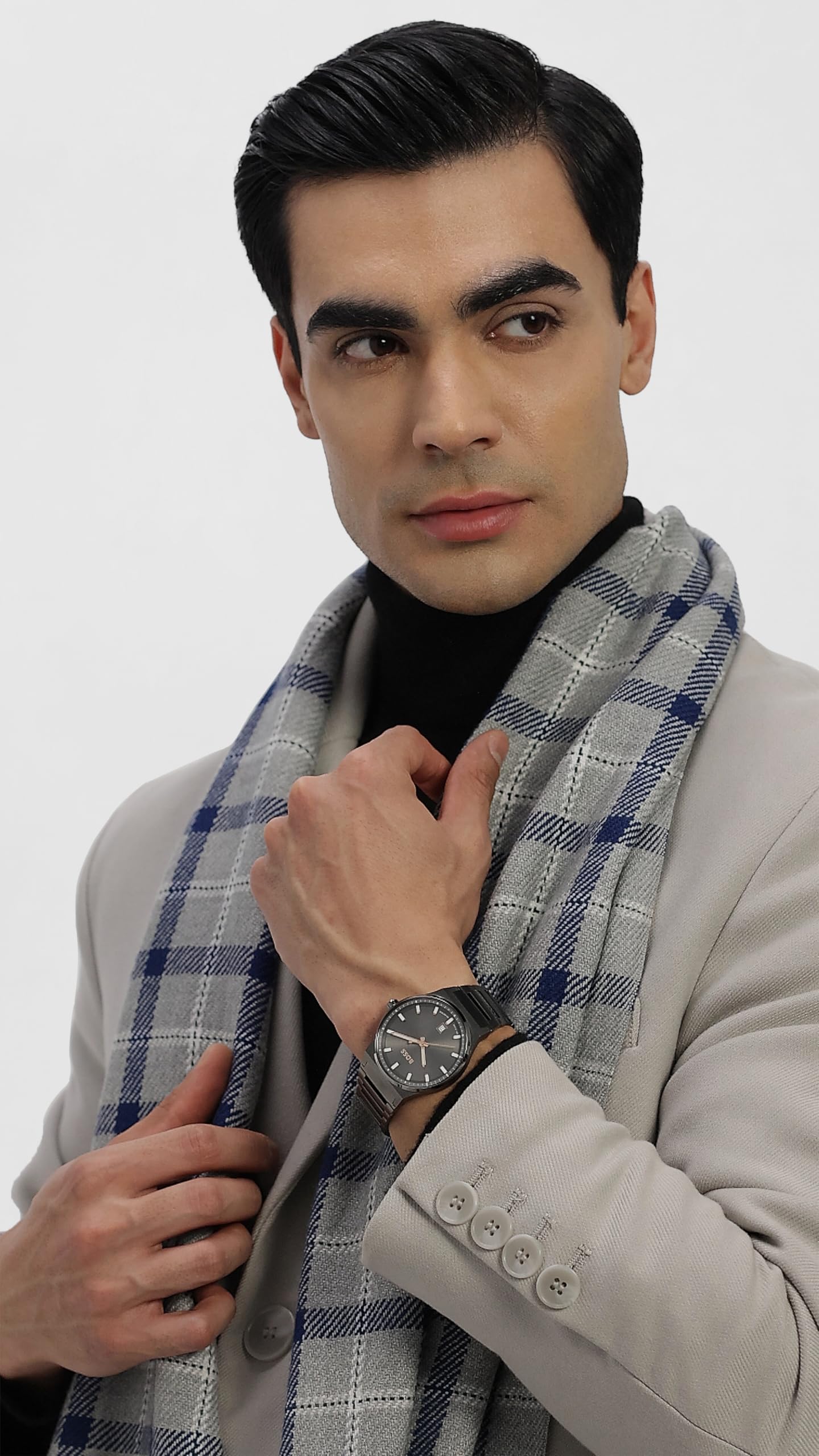 HUGO BOSS Mens Stainless Steel Analog Grey Dial Watch-1514078, Band Color:Gray