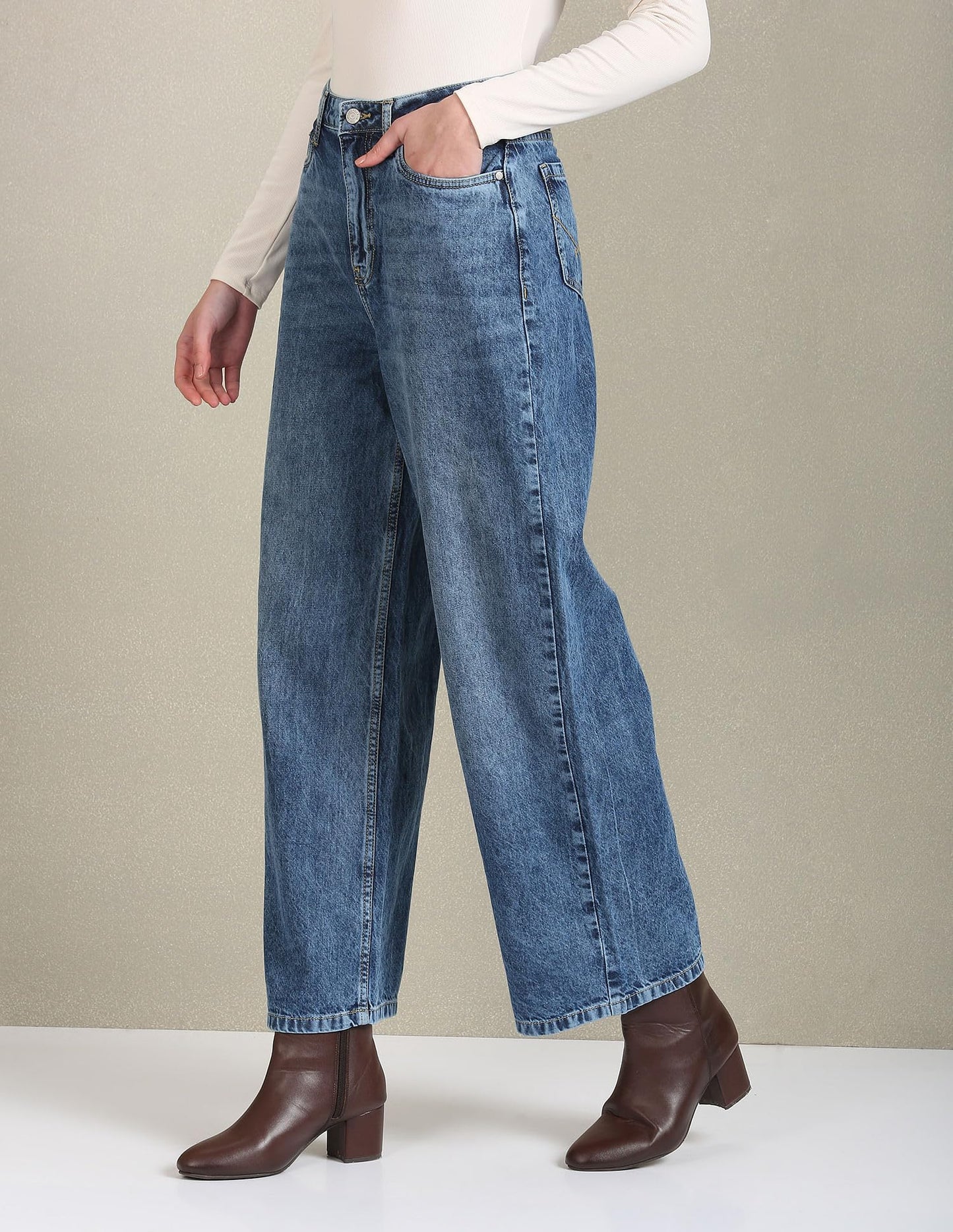 U.S. POLO ASSN. Women's Wide Leg Mid Rise Jeans (UWAW23JN050_Blue_30)